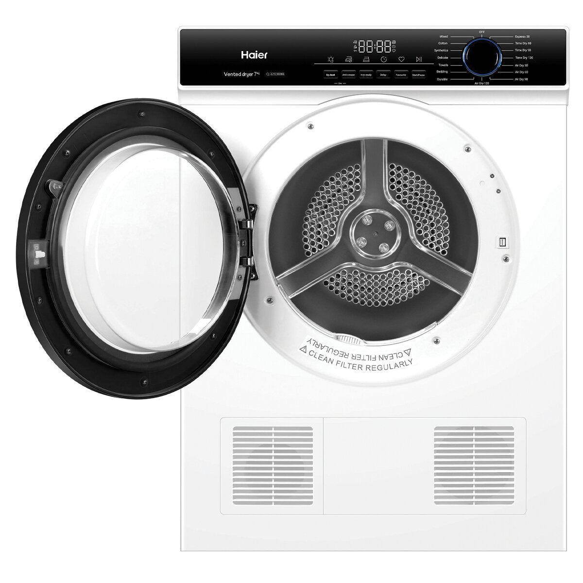 Haier 300 Series 7kg Sensor Vented Dryer HDV70AWW1 - Energy Efficient Laundry Dryer for Home & Apartment Use - Perfect for Small Spaces & Quick Drying