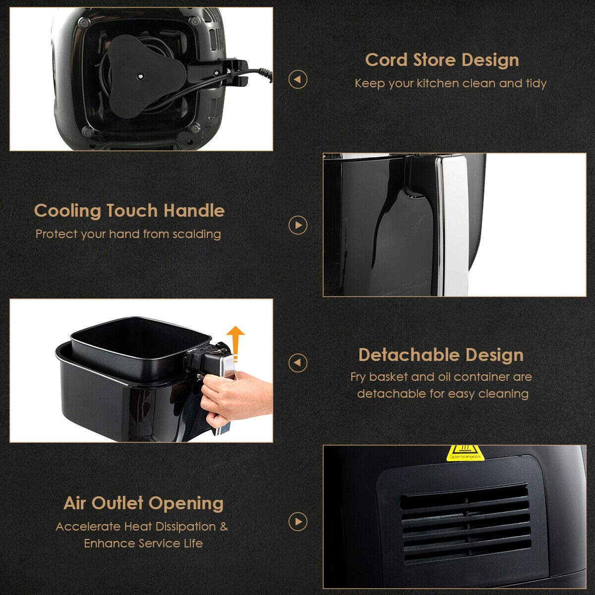 COSTWAY 3.5Qt Air Fryer 1300W Oil-Free Electric Cooker with Smart Time & Temperature Control | UL Certified, Dishwasher Safe, Nonstick Basket & Auto Shut Off | Perfect for Healthy Cooking, Quick Meals & Family Snacks (Black)