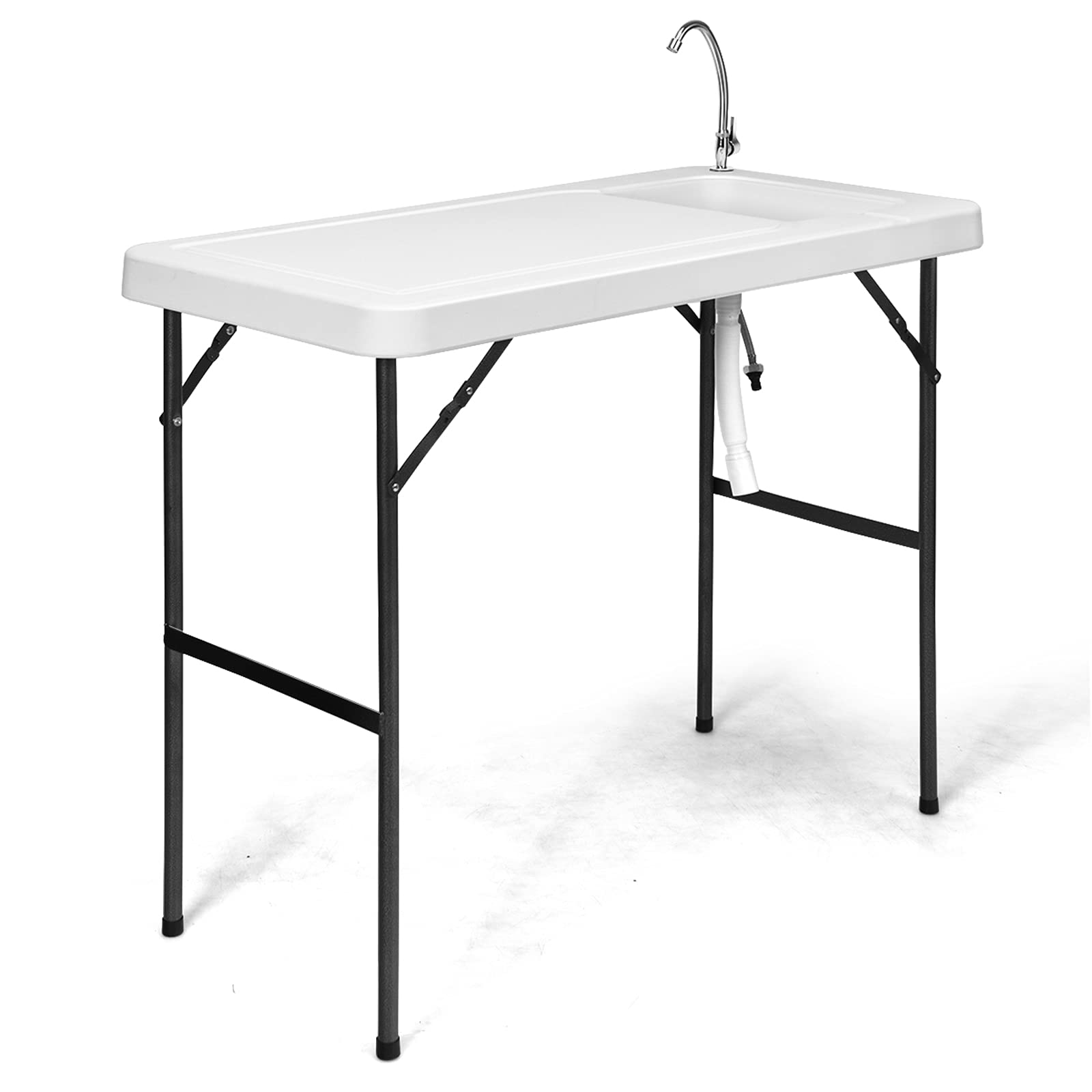 PETSITE Portable Fish Cleaning Table with Faucet - Foldable Outdoor Camping Sink for Picnic, Fishing & Backyard Use - White