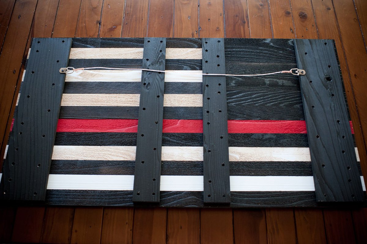 Thin Red Line Wood Flag - Handcrafted Firefighter Wood Flag for Fire Department - Patriotic Red Line American Flag for Wall Decor, Fire Station, Home & Office Display