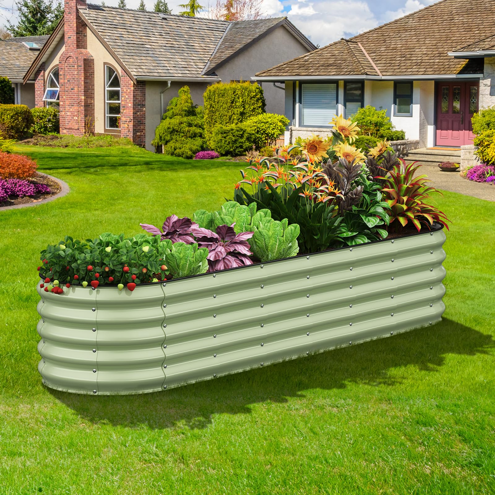 Galvanized Raised Garden Bed Kit - 8x2x1.5 FT Oval Metal Planter Box for Vegetables, Flowers & Herbs (Sage Green) | Outdoor Gardening Solution for Backyard, Patio & Urban Farming