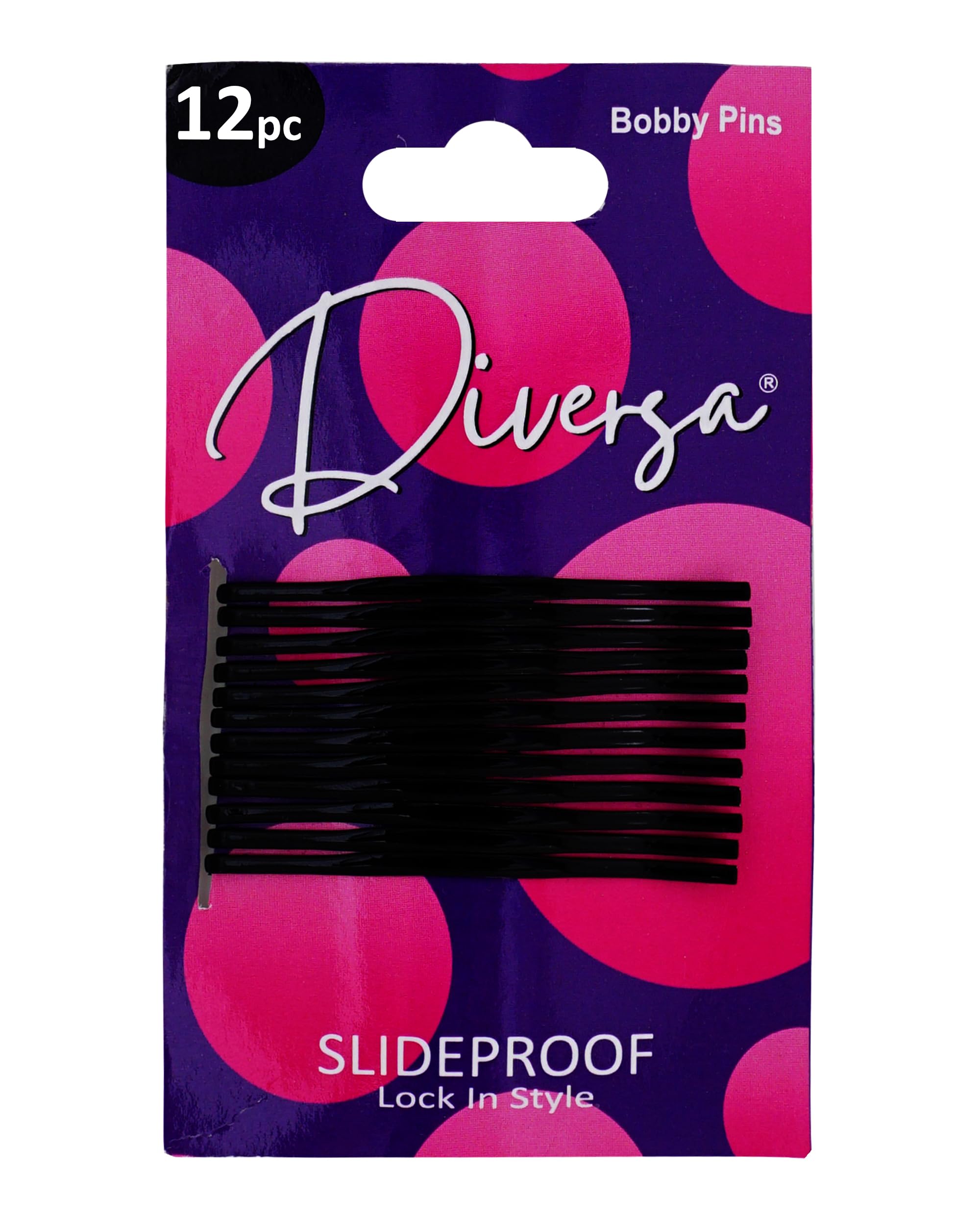 DIVERSA Hair Bobby Pins for Women - 6cm Strong Hold Hairpins for Thick, Thin & All Hair Types (12 Pack) - Perfect for Updos, Buns, Braids & Everyday Hairstyles