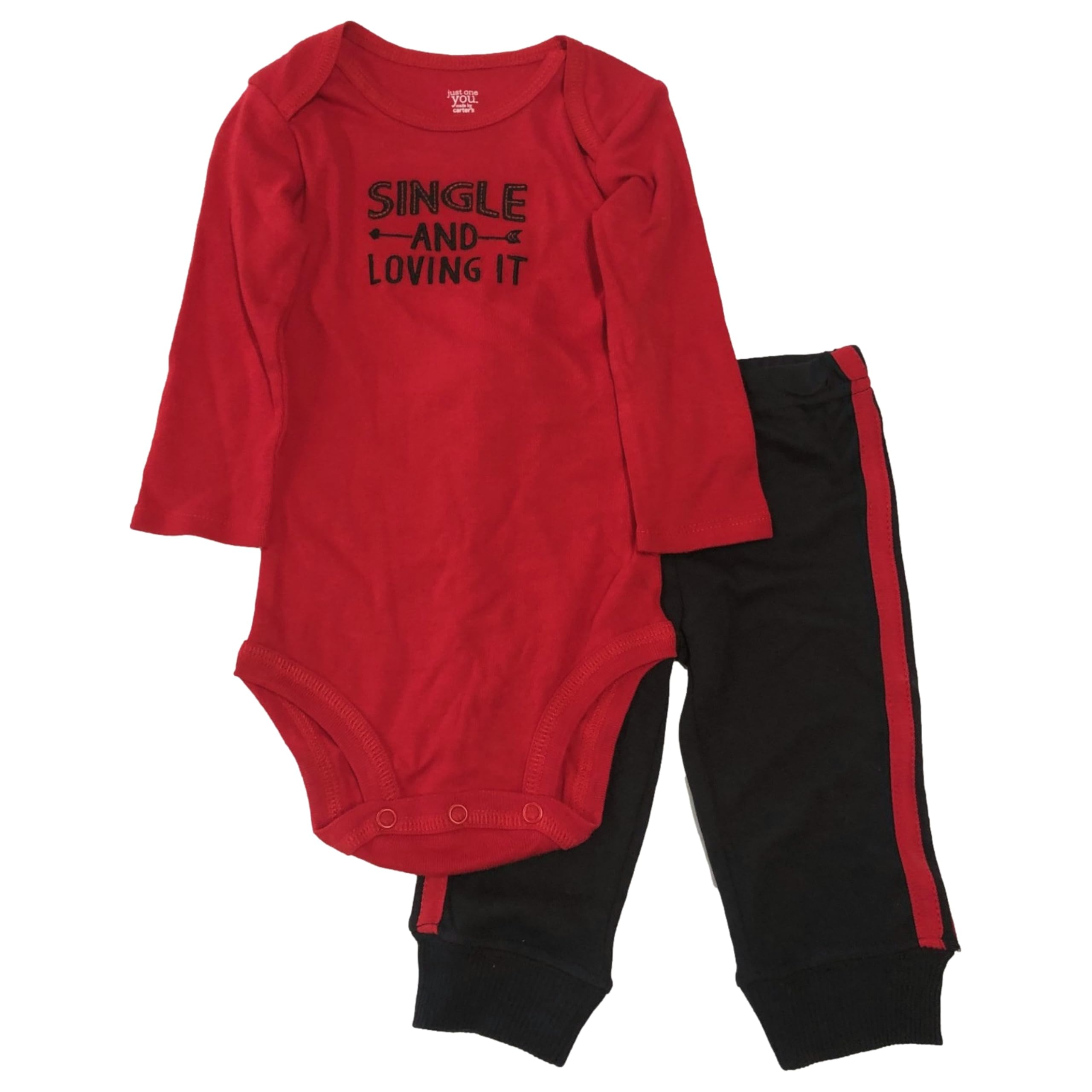 Carters Infant Boys Valentine's Day Outfit - Single & Loving It Bodysuit & Pants Set - Perfect for Valentine's Photos, Parties & Special Occasions