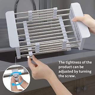 Nirgun Empex Adjustable Stainless Steel Expandable Kitchen Sink Dish Drainer & Rack - Durable Fruit & Vegetable Washing Drying Basket - Space-Saving Sink Organizer Tray for Modern Kitchens