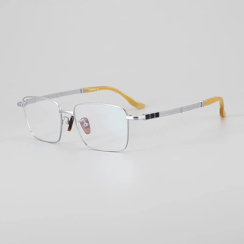 Aror Men's Full Rim Square Titanium Horn Temple Eyeglasses - Lightweight Durable Frames for Work, Reading & Everyday Wear - Model 400115