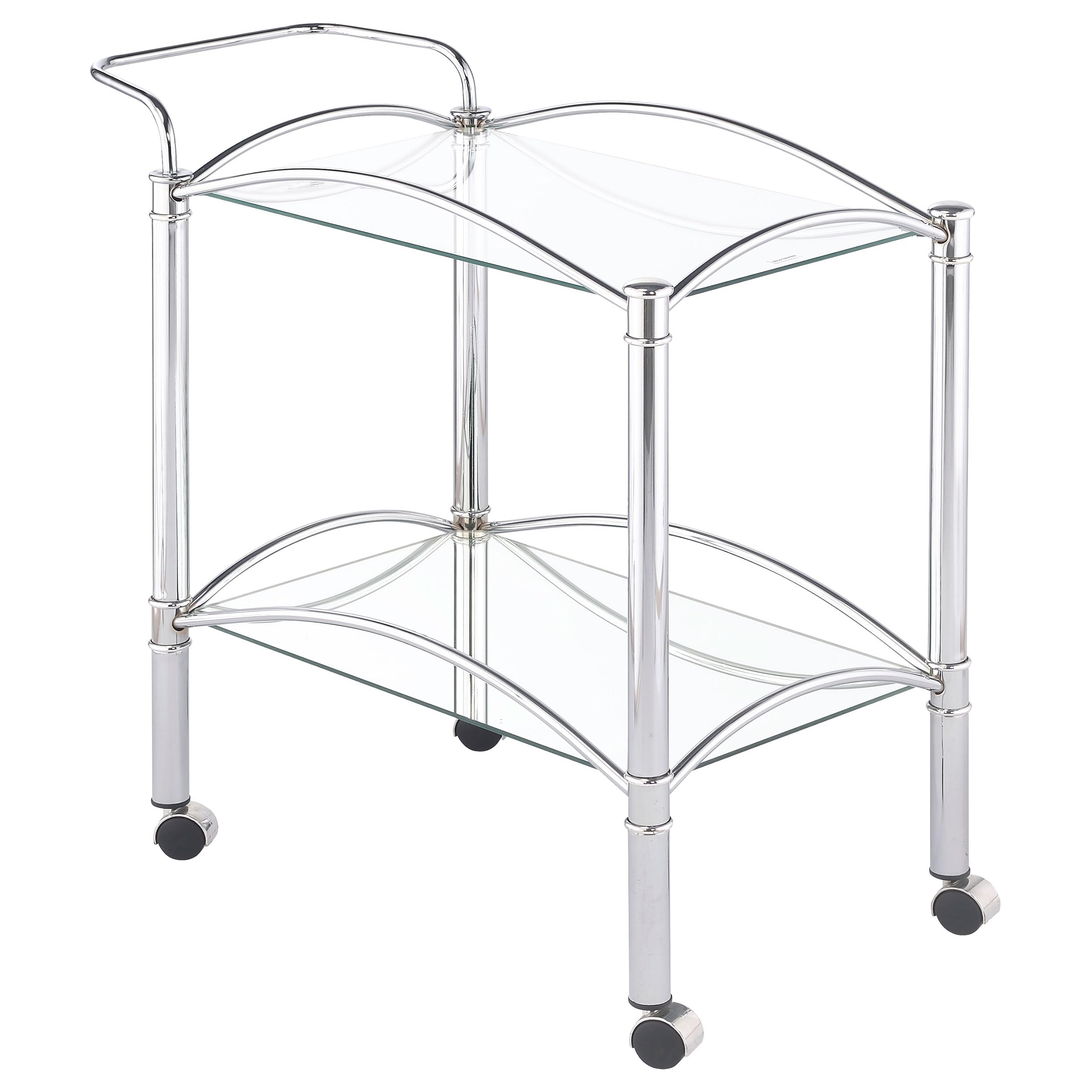 Coaster Furniture Serving Cart with Mirrored Bottom Shelf & Chrome Casters - Mobile Bar Cart for Living Room, Kitchen & Dining Room - Perfect for Entertaining & Storage