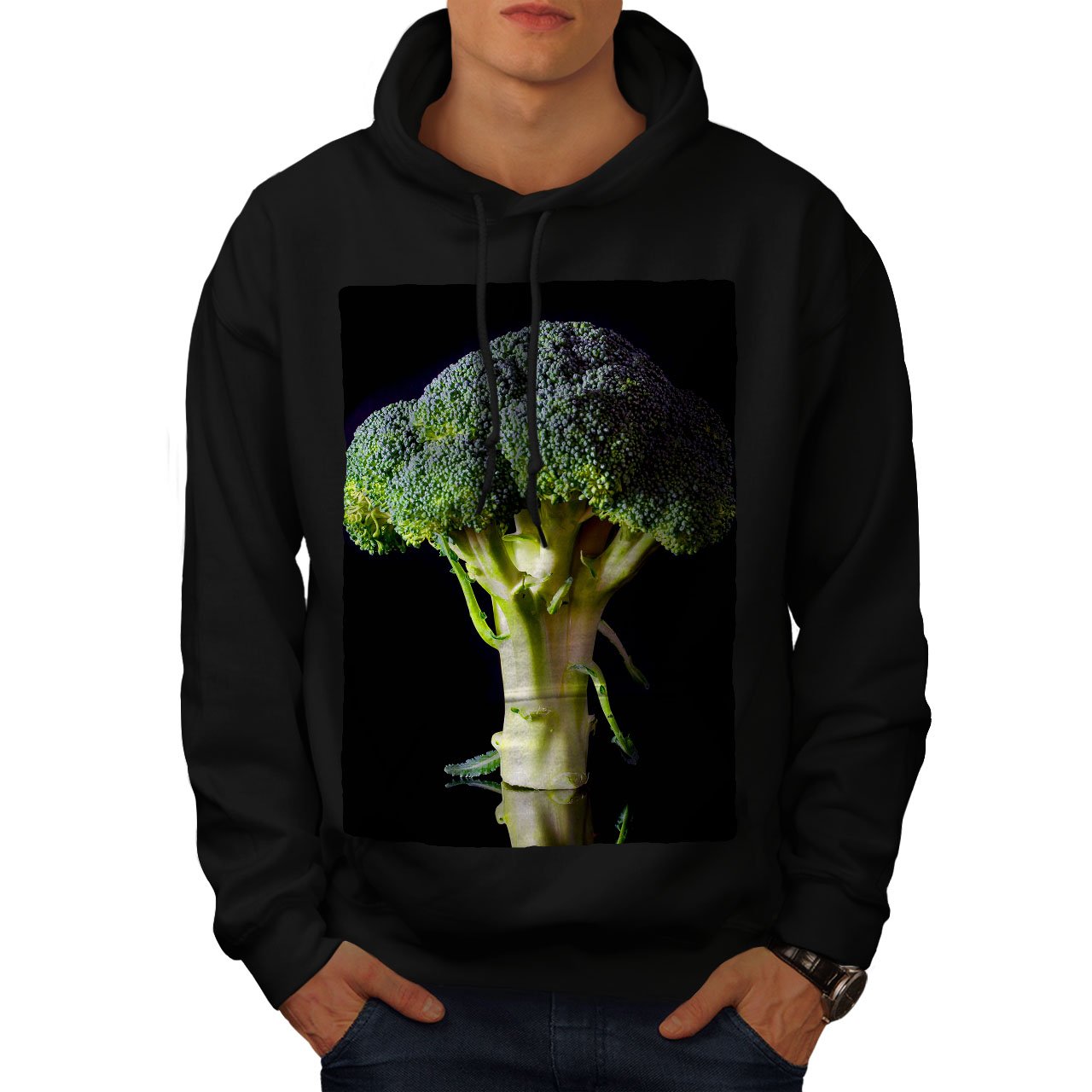 Wellcoda Men's Green Broccoli Print Hoodie - Soft Cotton Pullover Hooded Sweatshirt for Casual Wear, Gym & Outdoor Activities