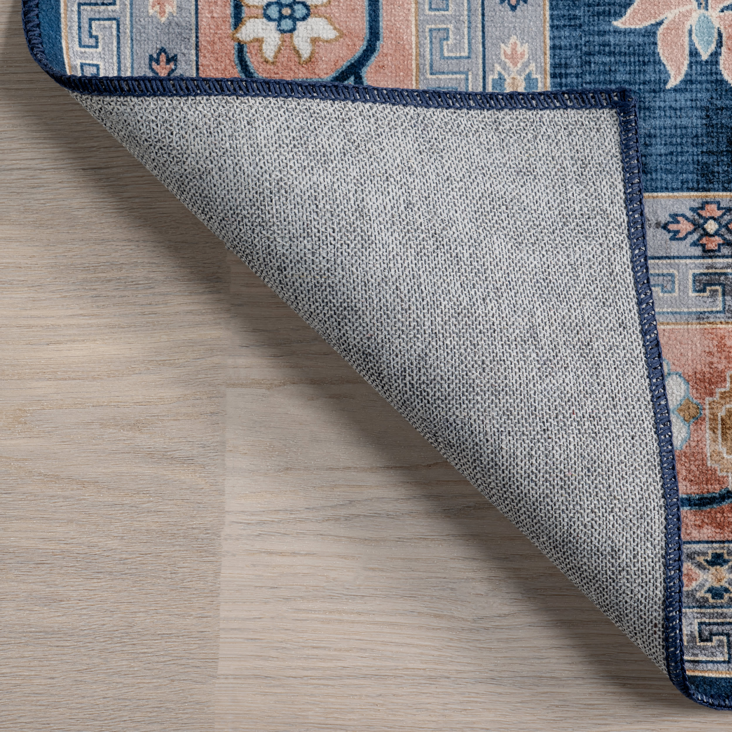 Dayflower Vintage Washable Rug - Soft Blue Bohemian Area Rug for Living Room, Bedroom & Nursery | Machine Washable Non-Slip Floor Mat