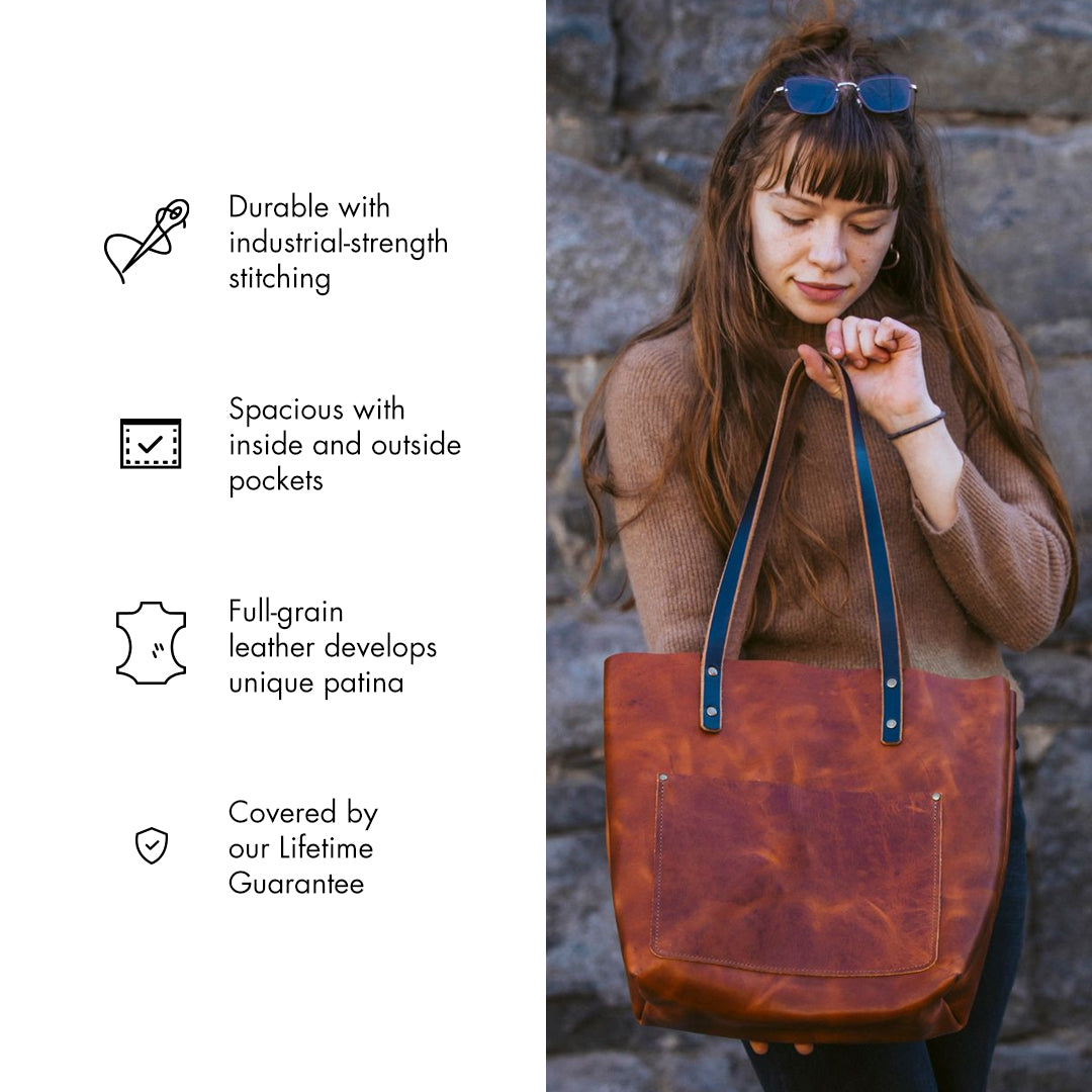 Premium Genuine Leather Tote Bag for Women - Spacious Weekender Travel Bag - Perfect for Work, Gym & Weekend Getaways