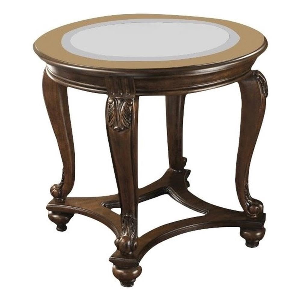 BOWERY HILL Round End Table - Espresso Wood & Glass Top Coffee Table - Transitional Style Accent Table for Living Room, Bedroom & Office Decor