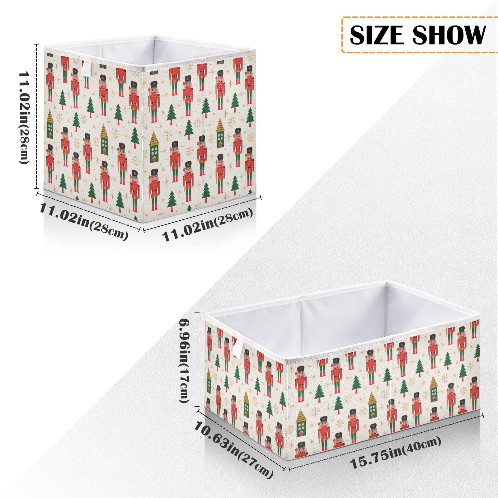 QUGRL Cute Nutcracker Cube Storage Bins - 11x11 Inch Organizer Baskets for Clothes, Toys & Holiday Decor - Perfect for Shelves, Closet, Office, Dorm & Bedroom - Christmas Tree Storage & Home Organization Solution
