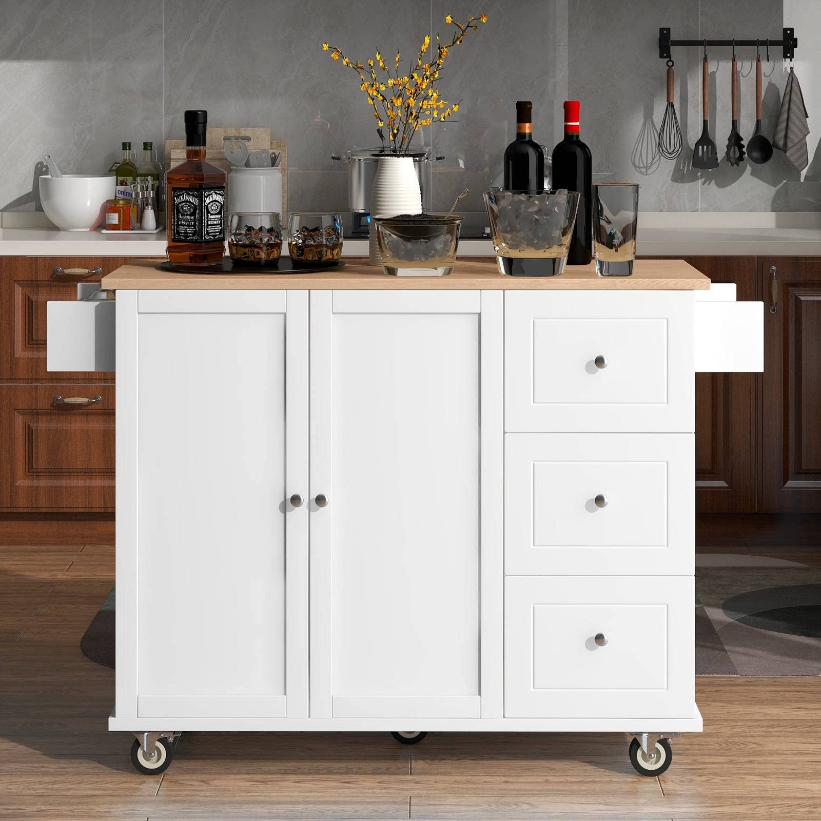 Rolling Kitchen Island with Wood Top & Storage - Perfect for Small Spaces