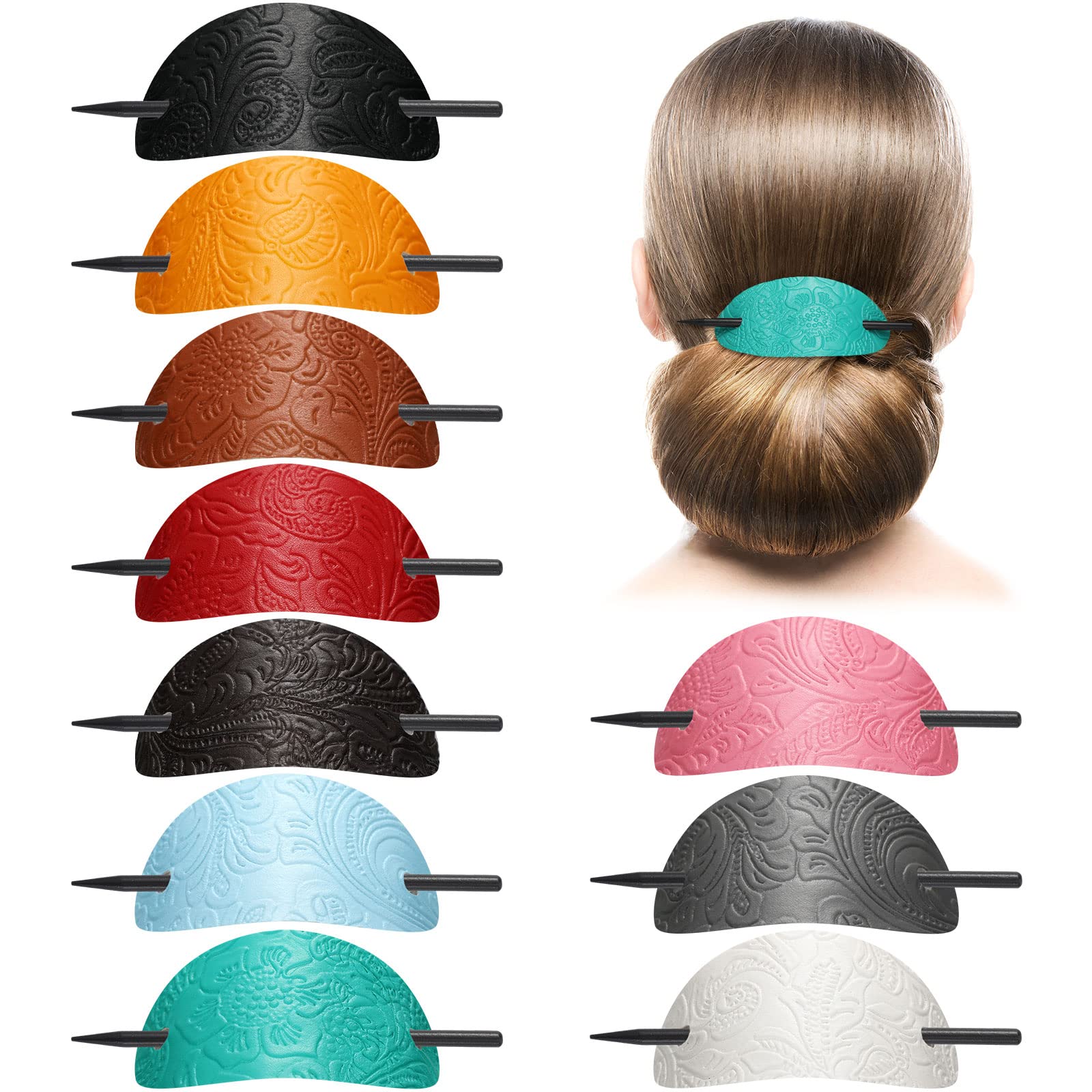 Faux Leather Hair Clips Set - 10pcs Women's Hair Accessories for Ponytail & Styling