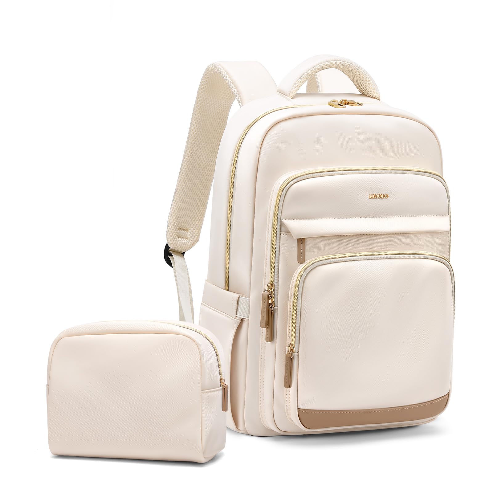 Stylish Women's Laptop Backpack with Dedicated Compartment - Water-Resistant Travel Backpack & College Bookbag for Work, School & Daily Commute - Includes Small Organizer Bag (Beige) | Perfect for Business Trips, Campus Life & Urban Adventures