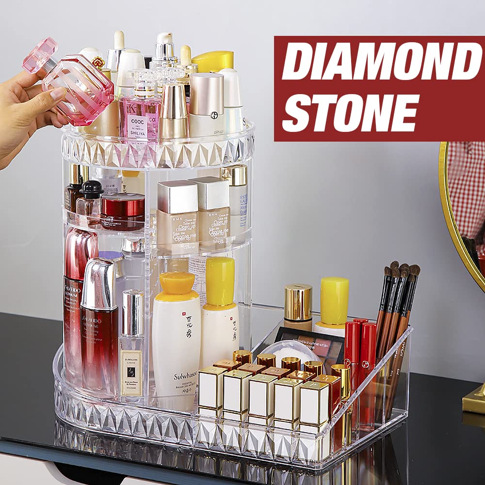 360° Rotating Makeup Organizer with Adjustable Height - Large Cosmetic Storage Box for Brushes, Lipstick, Perfume & Jewelry | DIY Removable Trays, Perfect for Vanity, Bathroom or Travel Organization