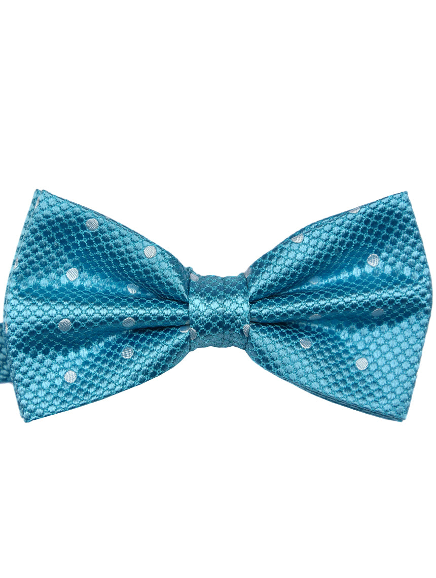 DÉCLIC Classic Spot Bow Tie for Men - Aqua & White Polka Dot Pattern - Perfect for Weddings, Parties & Formal Events