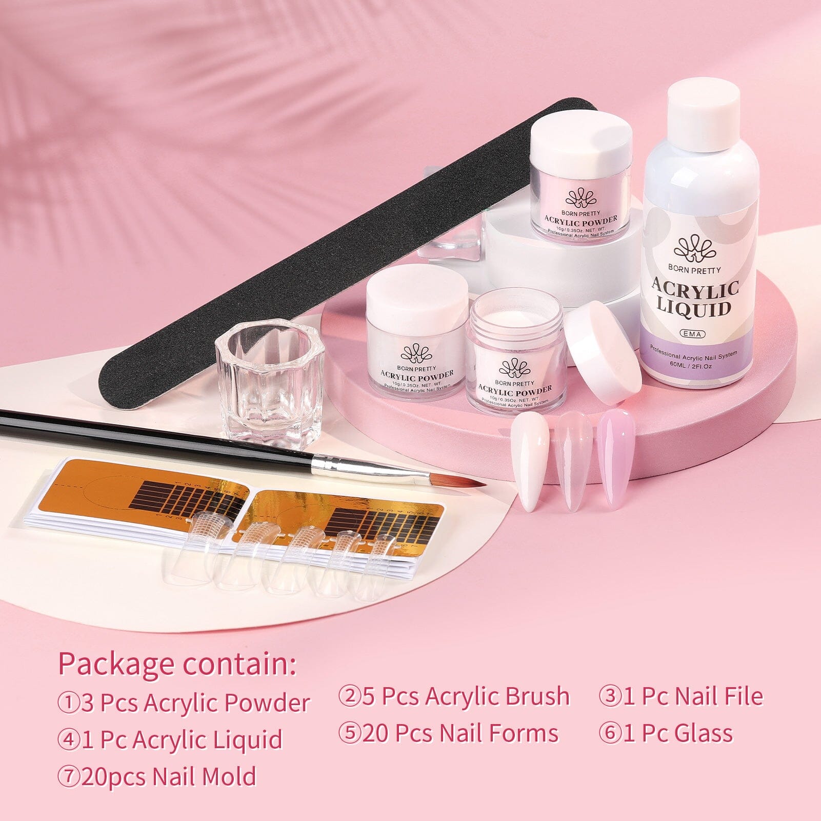 3 Colors Acrylic Powder Kit - Clear, White & Pink Nail Dip Powder (10g Each) for Professional Nail Art & DIY Manicures at Home
