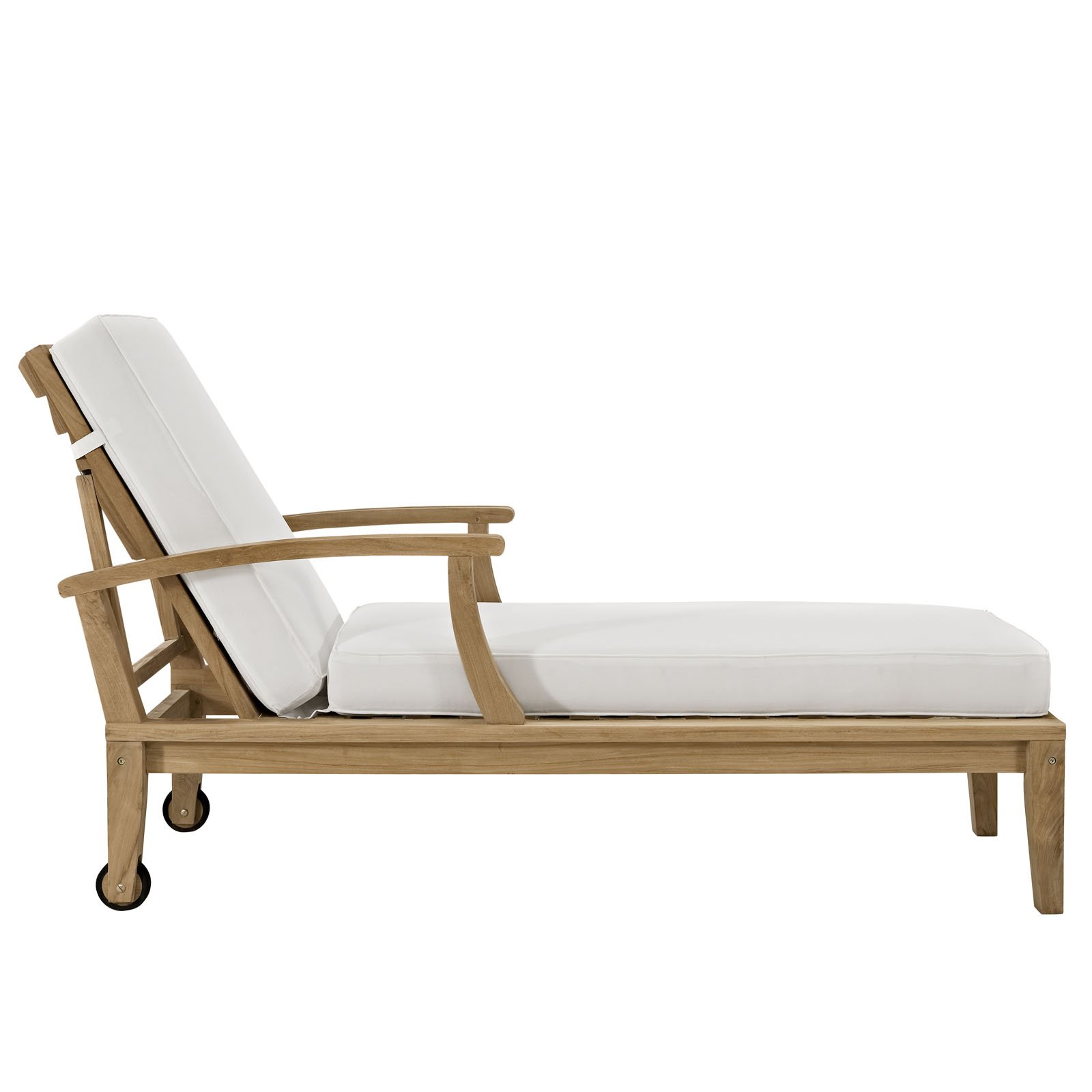Premium Grade A Teak Wood Outdoor Chaise Lounge Chair - Natural White Finish - Durable Patio Furniture for Poolside, Beach & Garden Relaxation