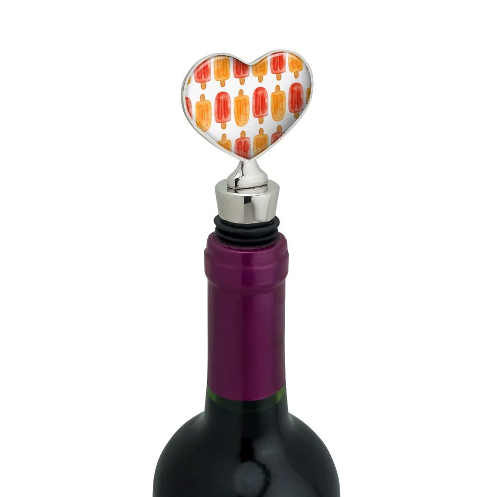 Summer Popsicle Pattern Heart-Shaped Wine Bottle Stopper - Watercolor Design for Chilling Drinks & Romantic Picnics