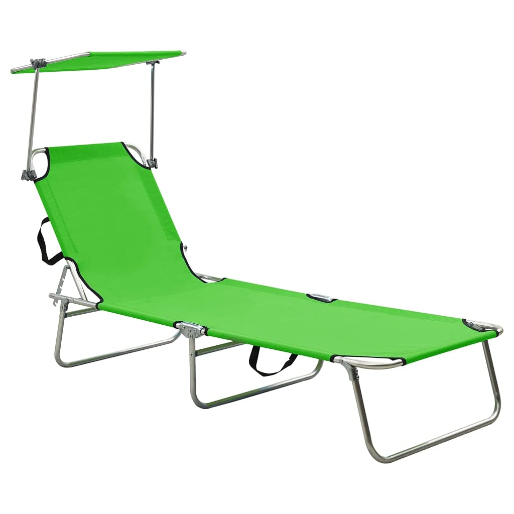 WELLIKEA Foldable Sun Lounger with Adjustable Canopy - Steel Frame & Apple Green Fabric - Perfect for Poolside, Beach, Patio, and Outdoor Relaxation