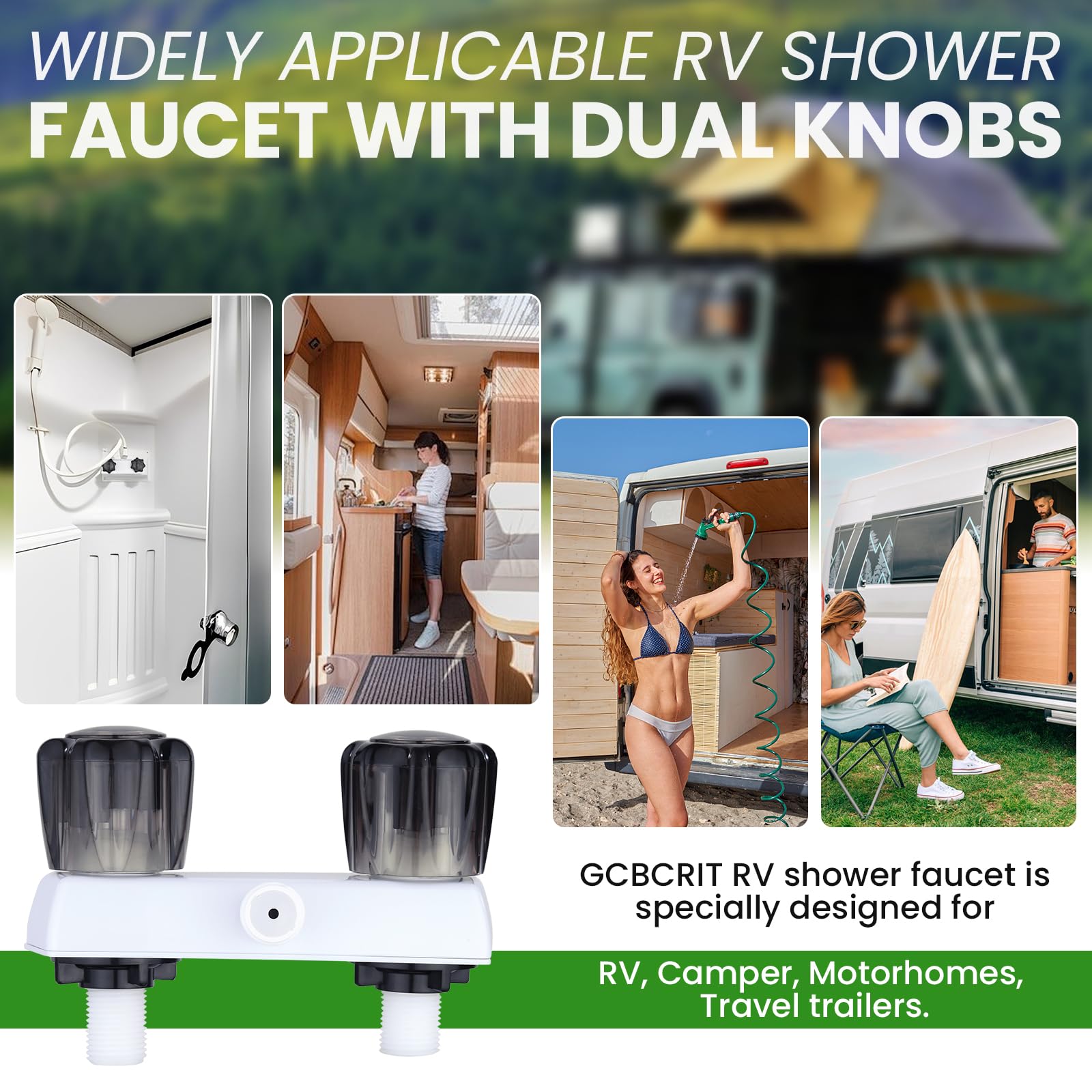 **RV Shower Faucet - Dual Handle Camper Shower Valve with Acrylic Knobs, 4