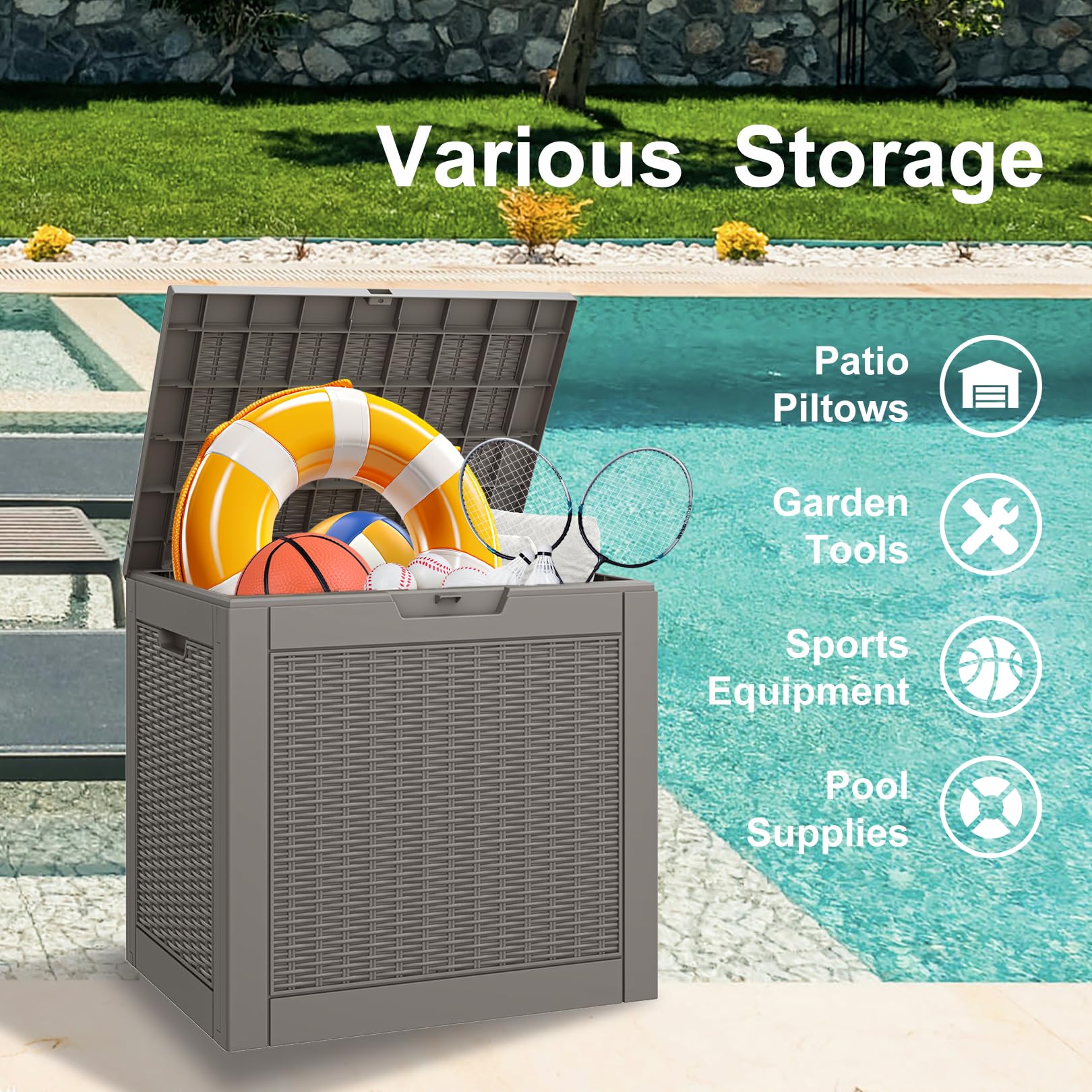 31 Gallon Outdoor Storage Box - Waterproof Deck Box for Backyard, Garden & Pool Accessories | Lockable Lid Storage Bench for Package Delivery, Patio Cushions & Tools | Perfect for Outdoor Organization & Weather Protection