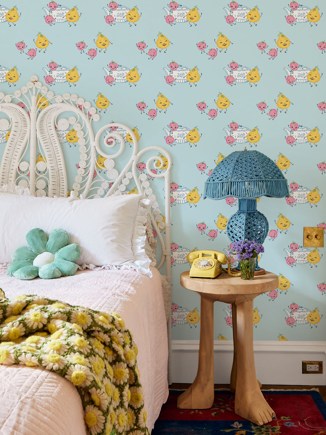Lingua Franca 'Life is a Banquet Toss' Wallpaper - Vintage Pale Blue Floral Peel & Stick Wallpaper for Bedroom, Nursery, or Home Office Decor