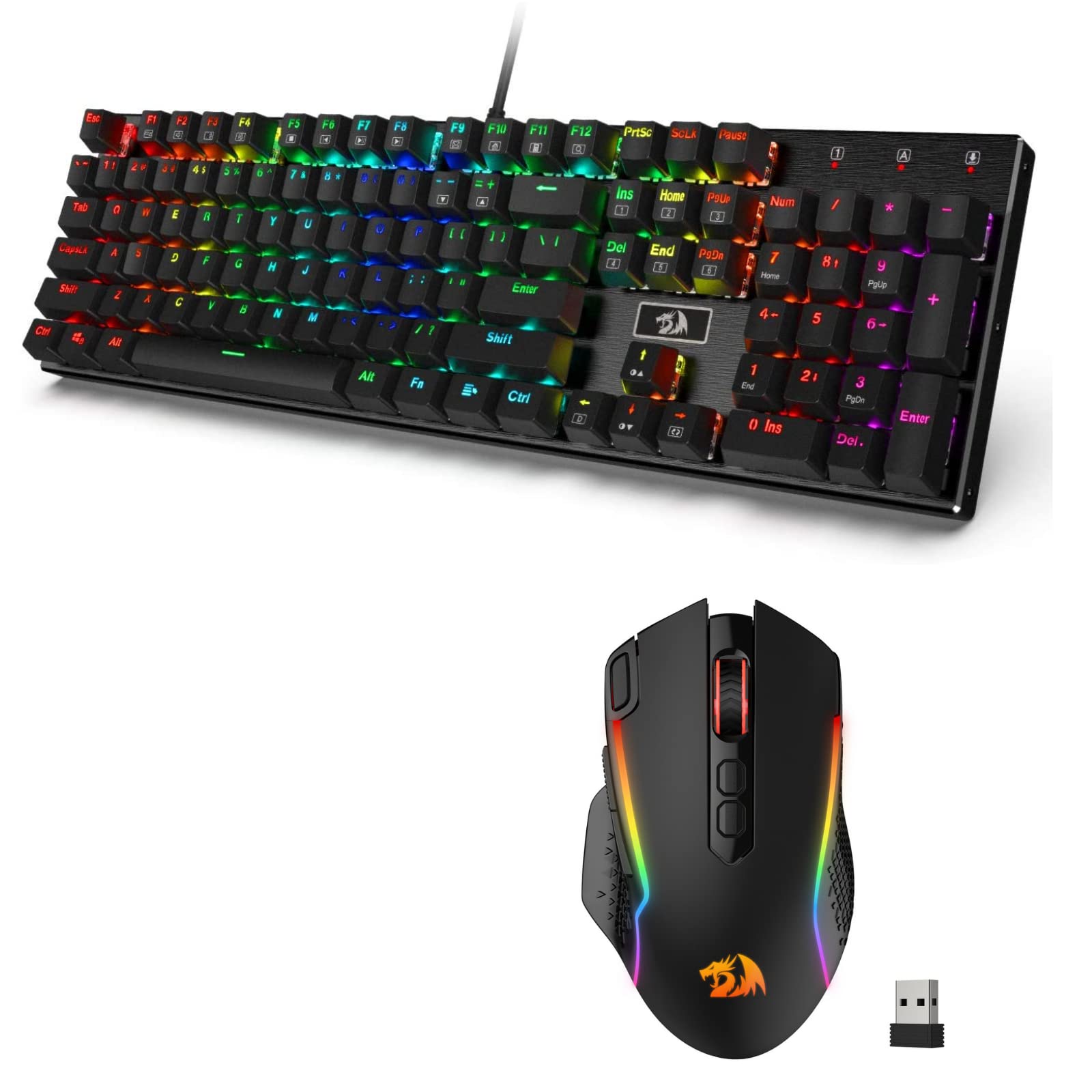 Redragon K556 RGB Mechanical Gaming Keyboard & M810 Pro Wireless Gaming Mouse Combo - Perfect for PC Gaming, Streaming, and Esports Tournaments