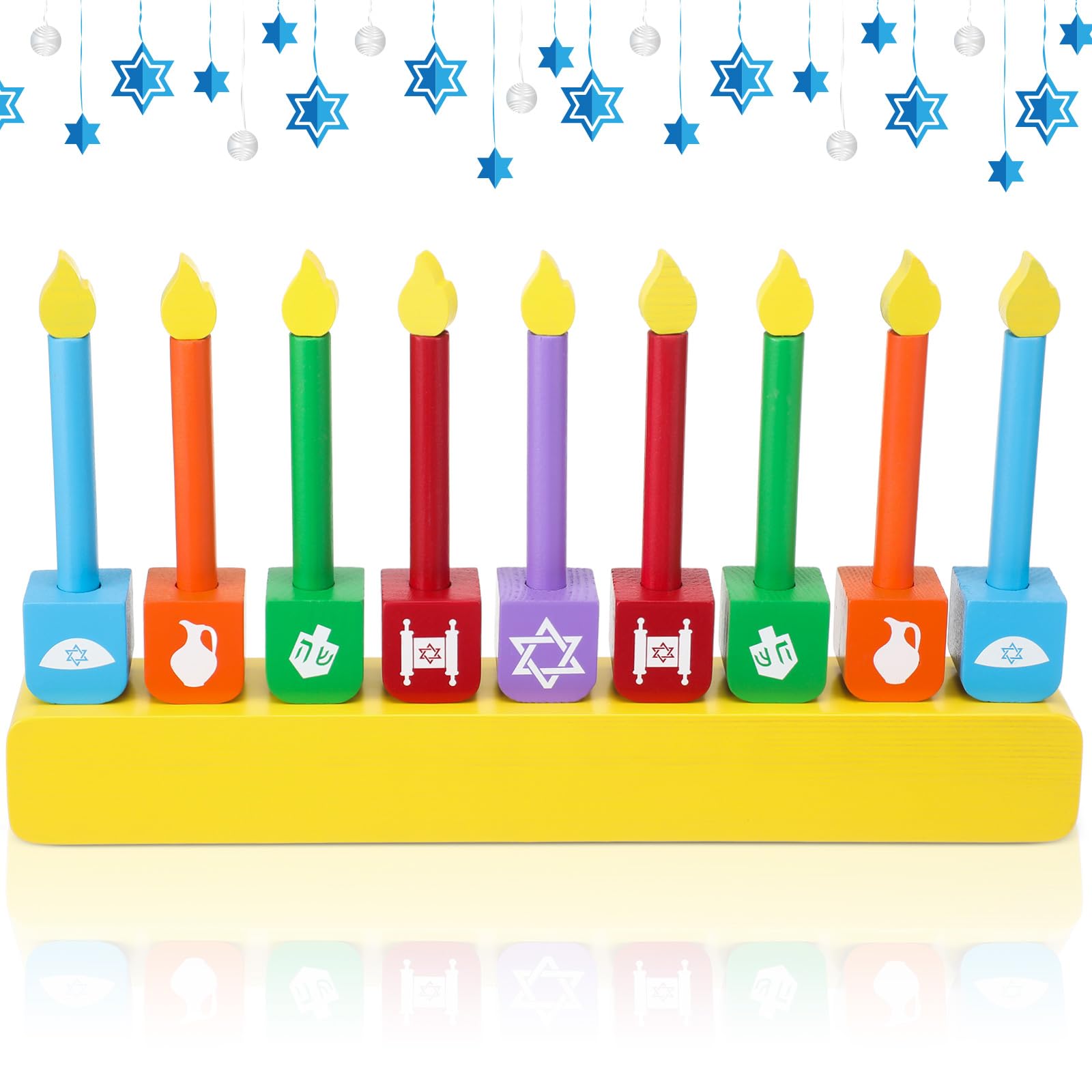 Handcrafted Wooden Hanukkah Menorah with 9 Removable Candles - Traditional Jewish Holiday Decor for Chanukah Celebrations, Home Centerpiece & Festival Crafts (Colorful Design) - Perfect for Family Gatherings, Synagogue Events & Holiday Table Decorations