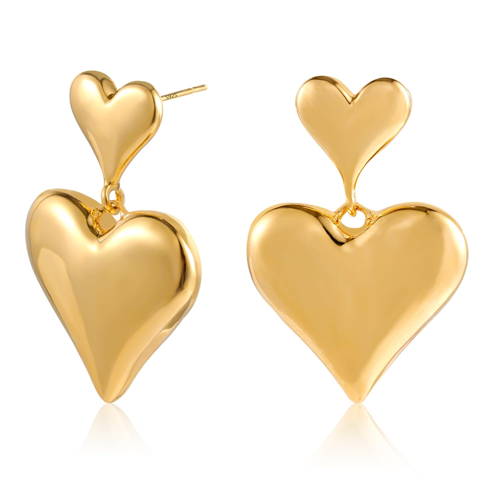 18K Gold Plated Double Heart Dangle Drop Earrings for Women - Hypoallergenic Trendy Jewelry Gift for Her - Perfect for Date Night, Parties & Special Occasions