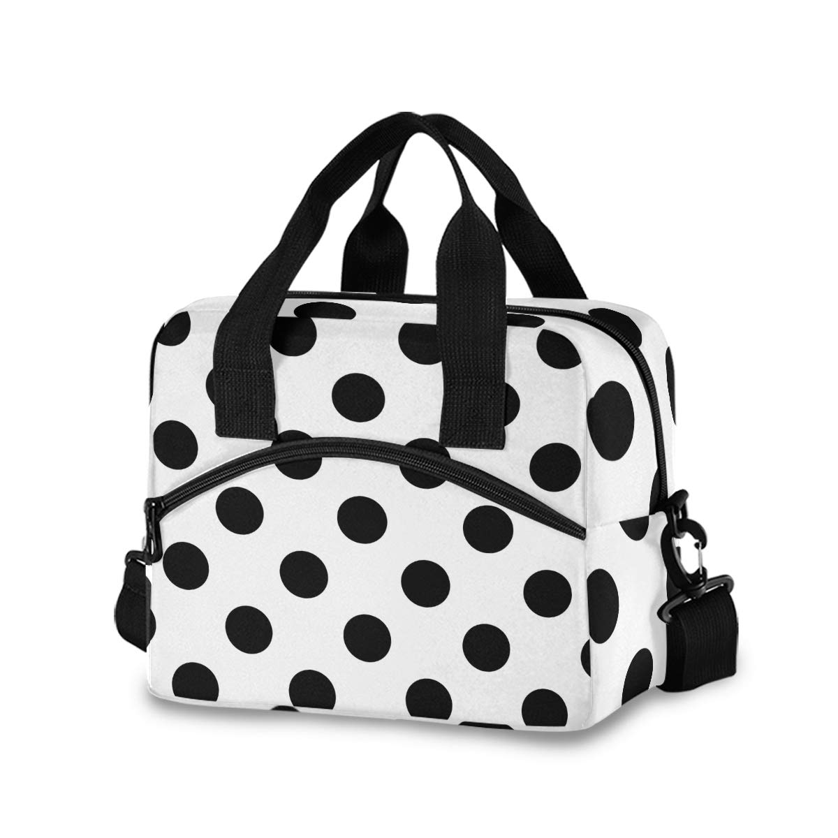 Polka Dot Black and White Leakproof Lunch Bag for Women - Insulated Crossbody Lunch Box with Adjustable Shoulder Strap - Perfect for Work, School, Nursing, Teaching | Stylish Lunch Cooler Purse for Professionals