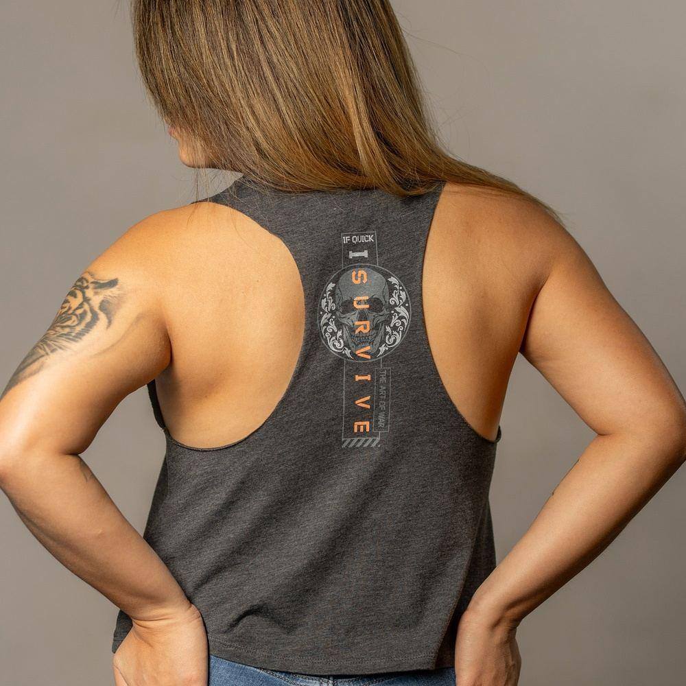 I Survive Racerback Cropped Tank Top for Women - Dark Heather Gray | Workout, Yoga & Gym Essential