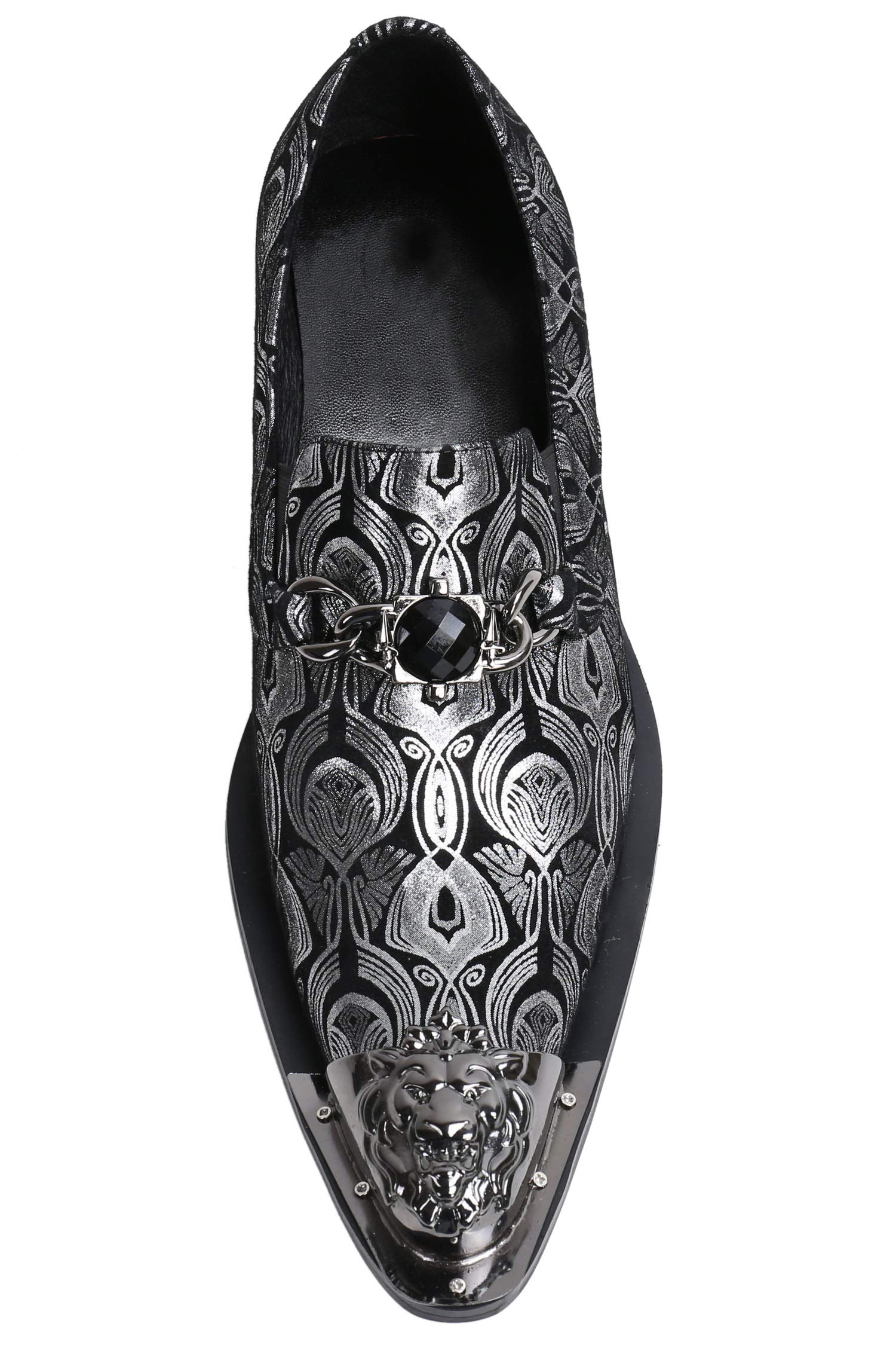Santimon Men's Pointed Toe Loafers - Western Dress Shoes with Rhinestone Buckle & Metal Tip | Genuine Leather Slip-On Shoes for Casual, Office & Party Wear