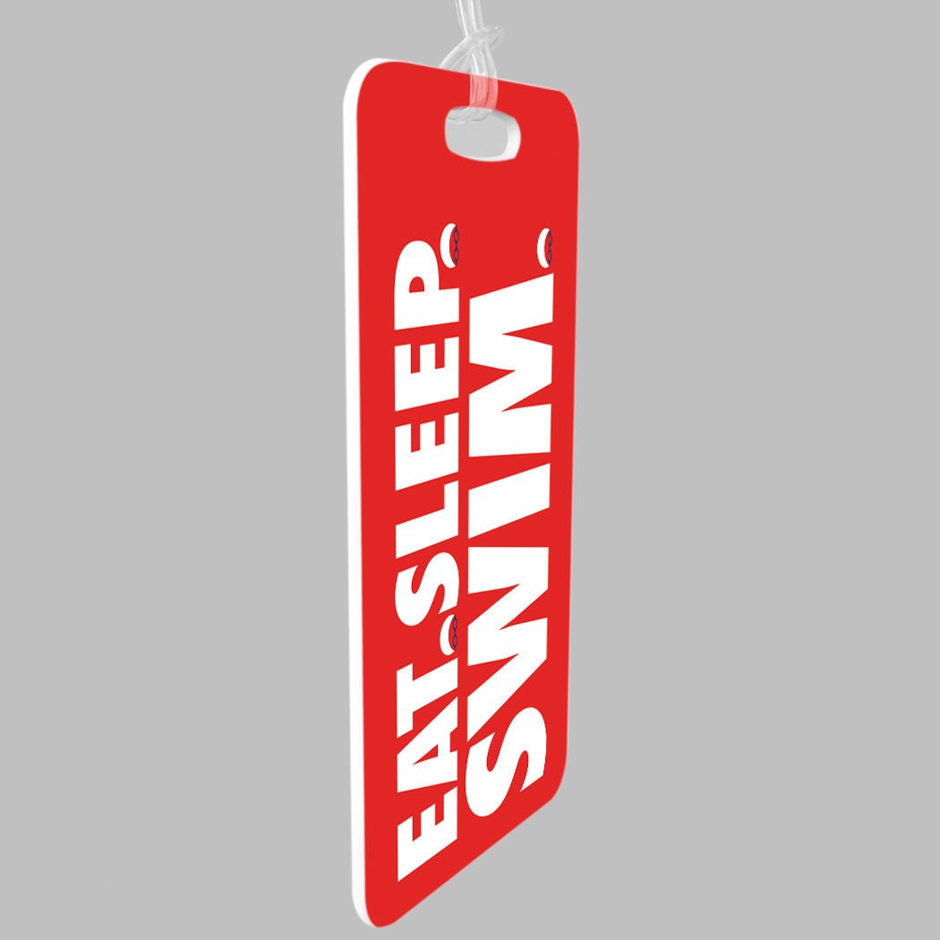 Customizable Swimming Luggage Tag - Eat Sleep Swim Design with Personal Info Space - Small Red Waterproof Bag Tag for Travel & Pool Accessories