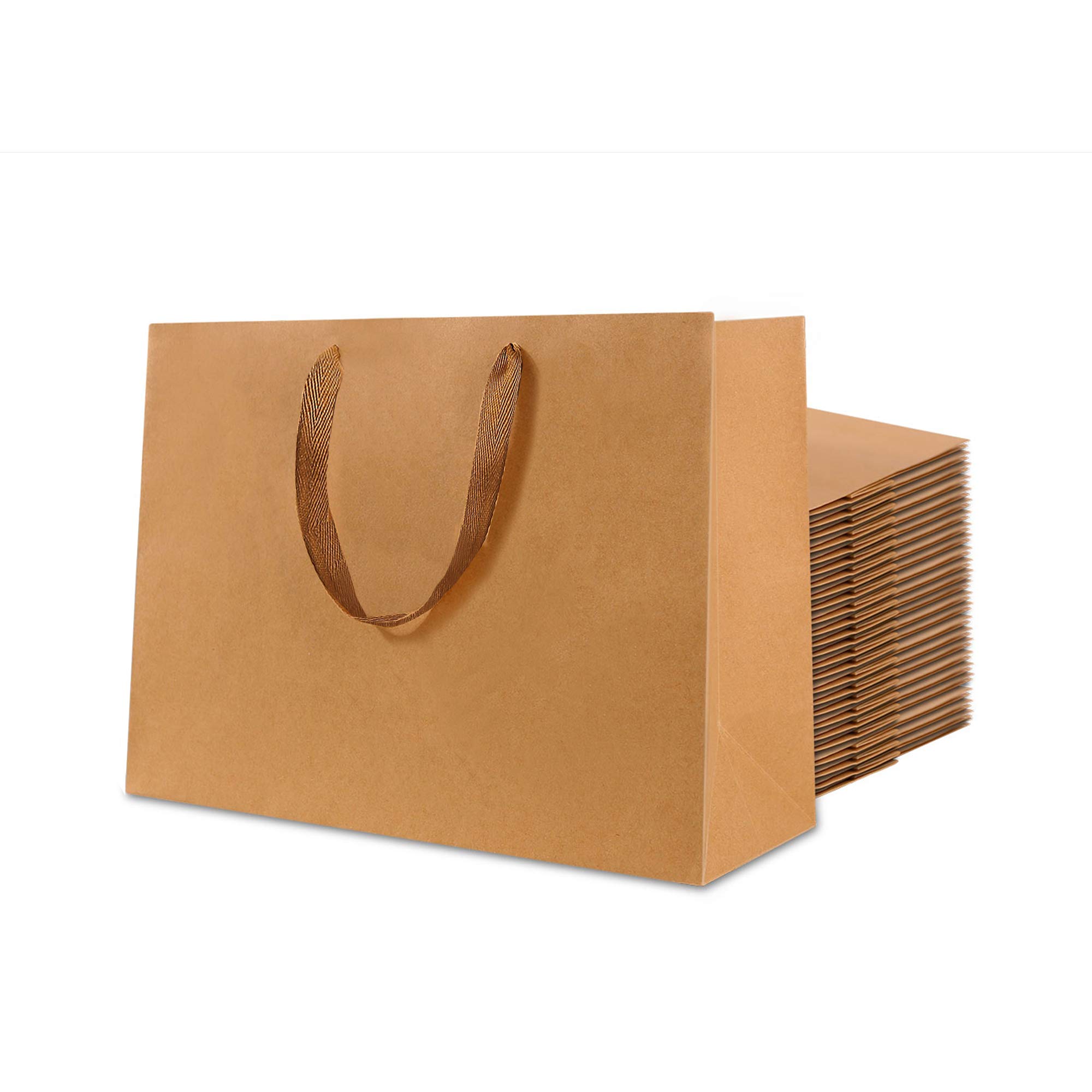 10 Pack Kraft Paper Bags 14x5x10 Inch - Large Brown Gift Bags with Handles | Eco-Friendly Shopping Bags, Retail Packaging, Party Favor Bags for Weddings, Birthdays & Store Merchandise