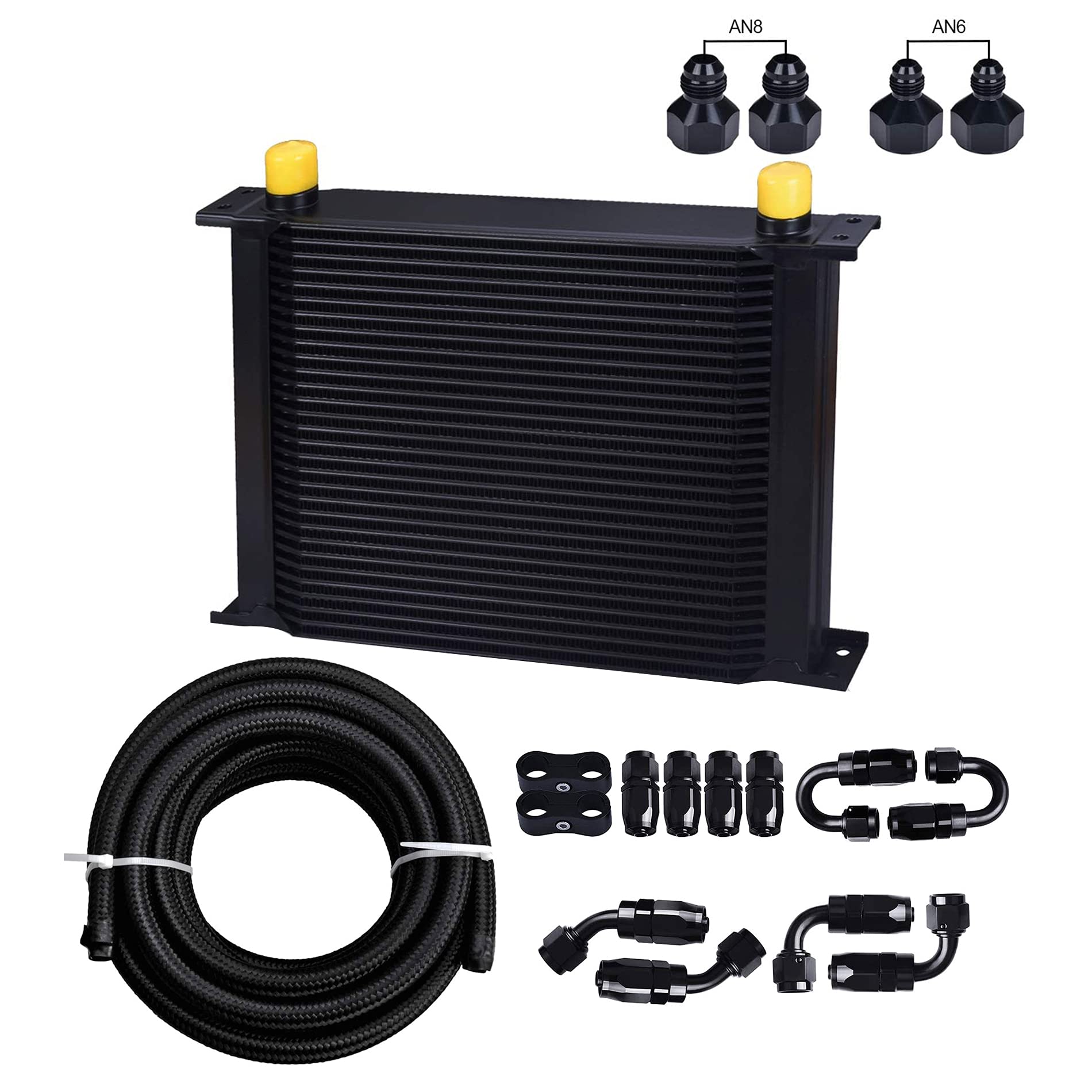 EVIL ENERGY 30 Row AN10-10AN Stacked Plate Oil Cooler with 6AN/8AN Adapter & 20FT Black Braided Nylon Fuel Line Kit - Universal Engine & Transmission Cooling for High-Performance Cars, Trucks, and Racing Vehicles