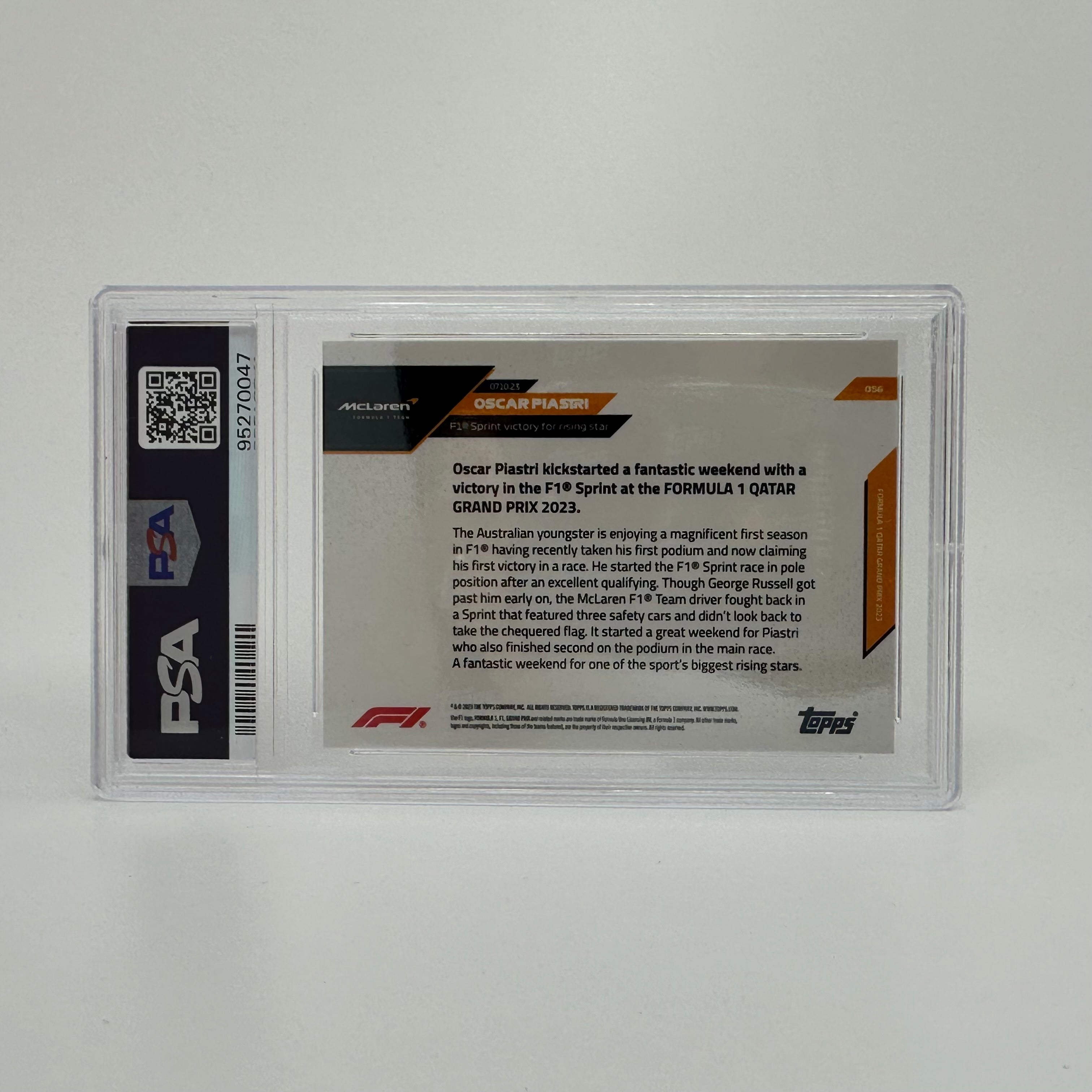 2023 Topps Now Oscar Piastri #56 Orange PSA 9 43/99 - Rare Collectible Trading Card for Sports Memorabilia & F1 Racing Fans