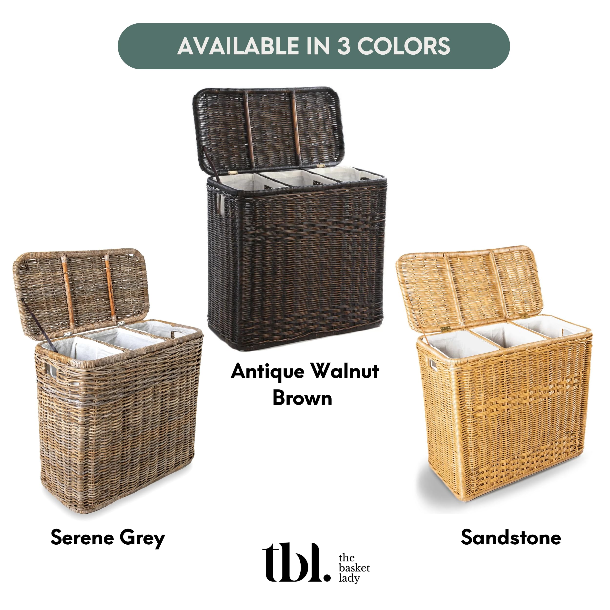 3-Compartment Wicker Laundry Hamper Sorter Basket - 30
