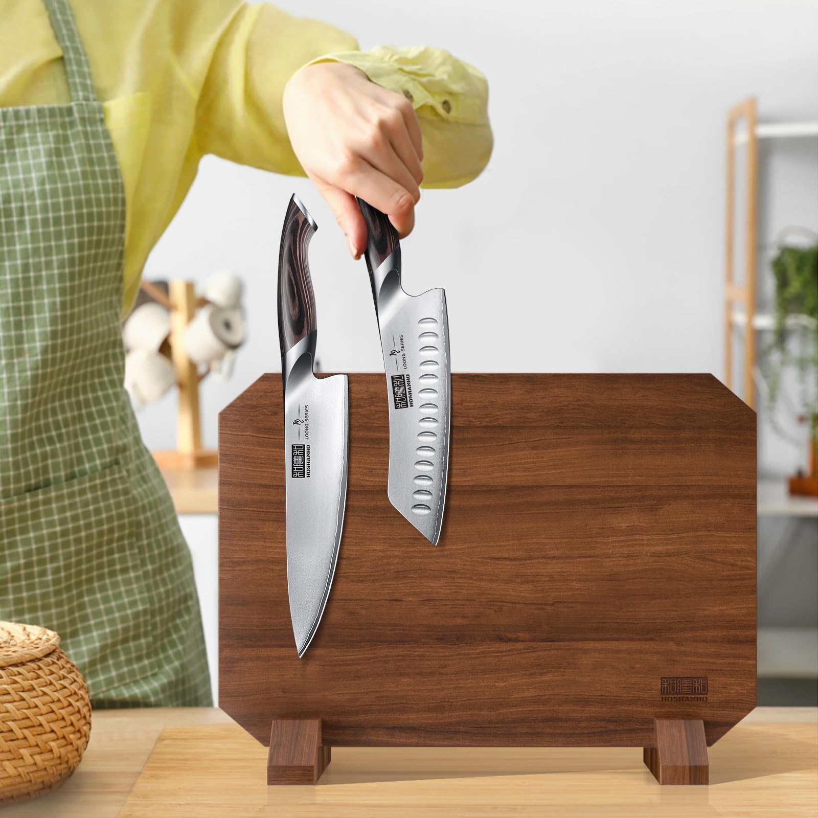 Premium Magnetic Knife Holder - Thickened Acacia Wood Knife Block with Strong Magnets | Double-Sided Knife Storage Organizer | Space-Saving Kitchen Counter Solution for Chefs & Home Cooks