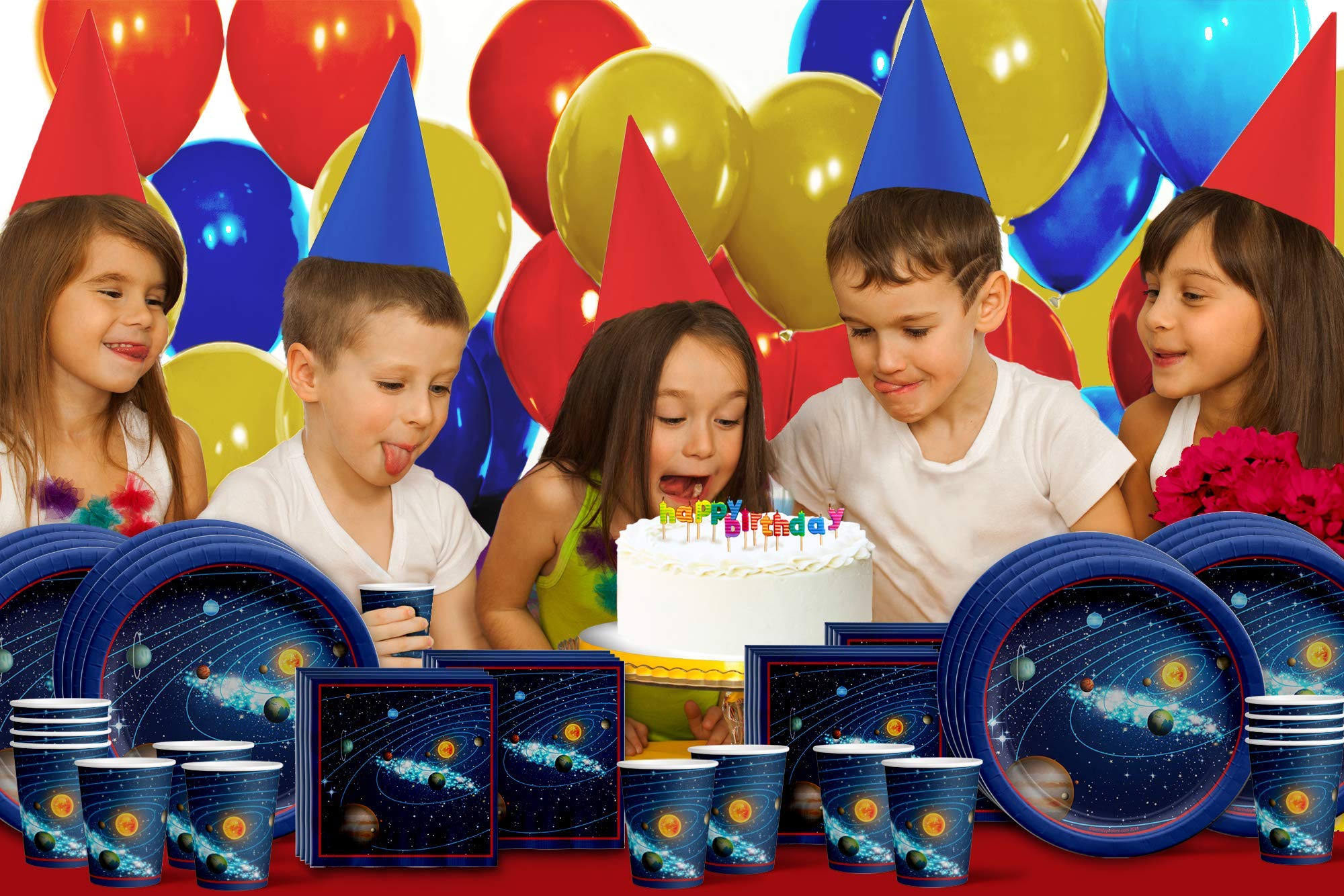 Solar System Outer Space Birthday Party Supplies Set - 16-Piece Tableware Kit with Plates, Napkins & Cups for Kids Space Themed Party Decorations