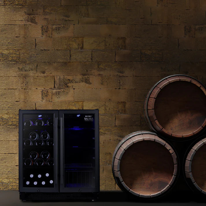 Husky Riserva 168L Dual Zone Wine Cooler Refrigerator - Black HUSWS66MBZY for Home Bar, Kitchen, or Wine Cellar Storage