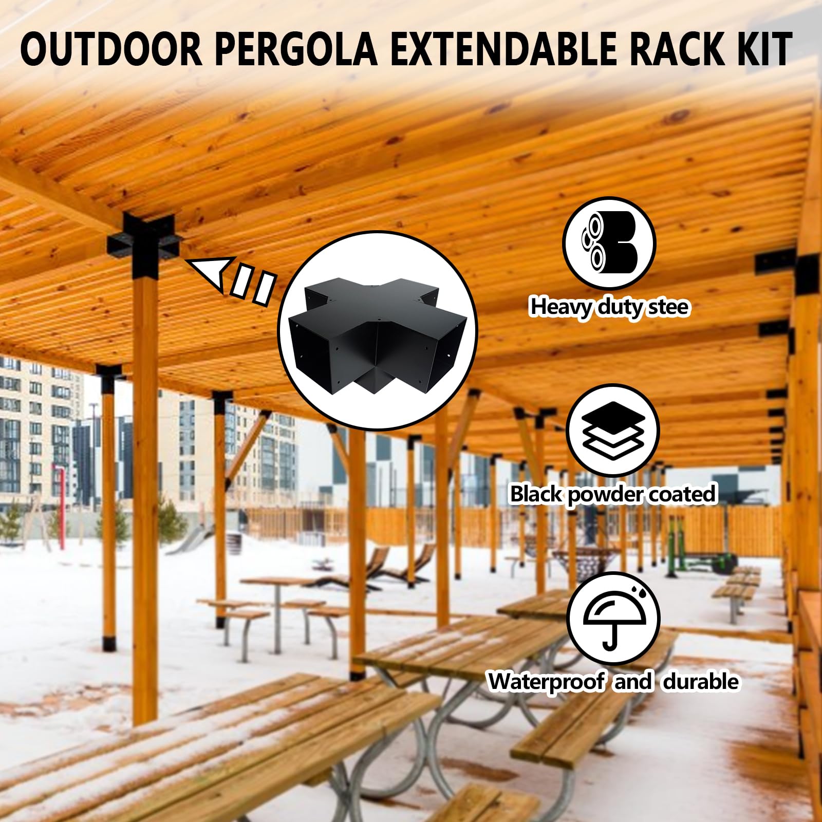 5-Way Right Angle Pergola Brackets Kit - Heavy Duty Woodwork Brackets with Post Anchors for 4x4 Wood Beams (Fits 3.5