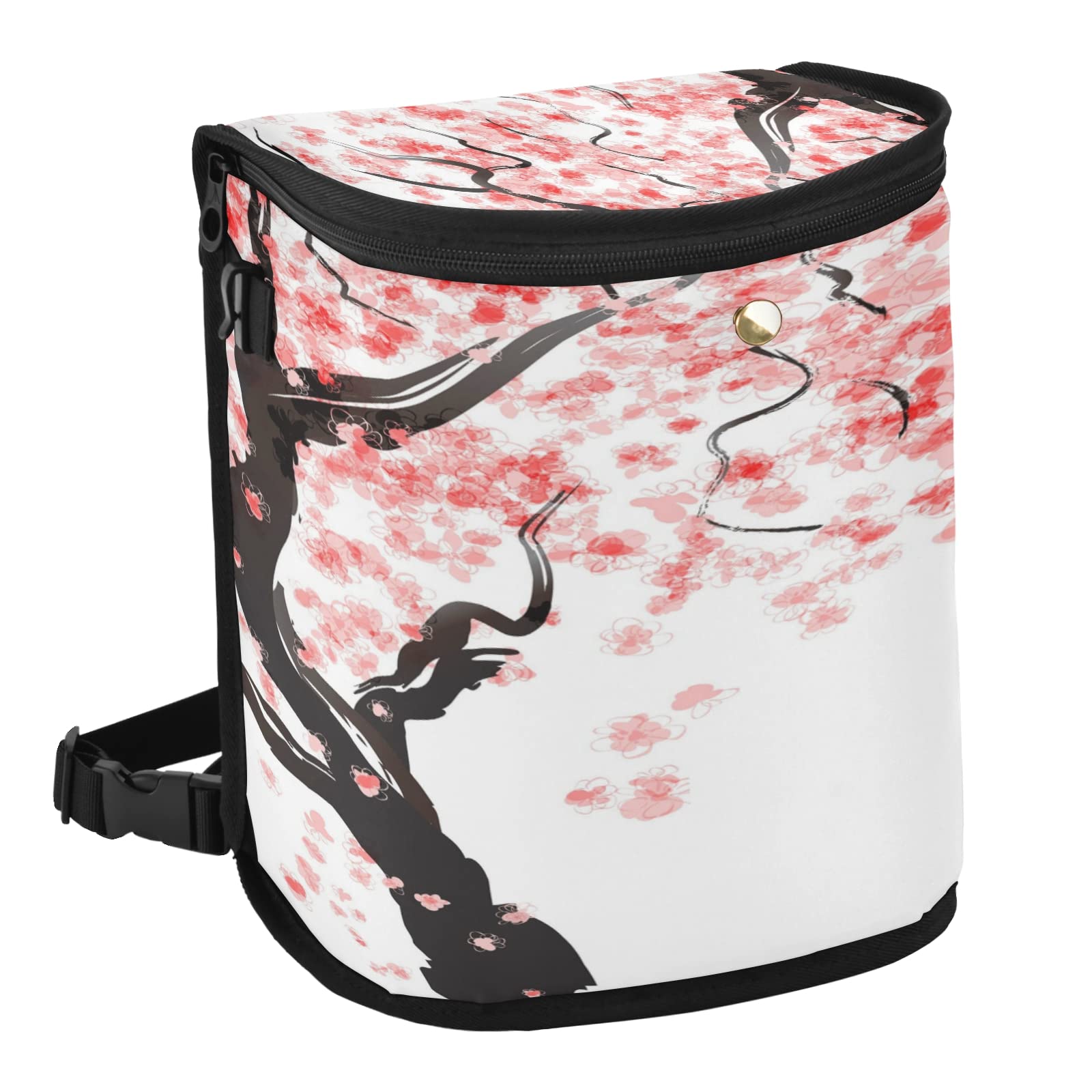 Senya Leak-Proof Hanging Car Trash Can - Japanese Cherry Blossom Design Car Garbage Bin with Organizer Bag | Perfect for Road Trips, Commuting & Keeping Your Vehicle Clean
