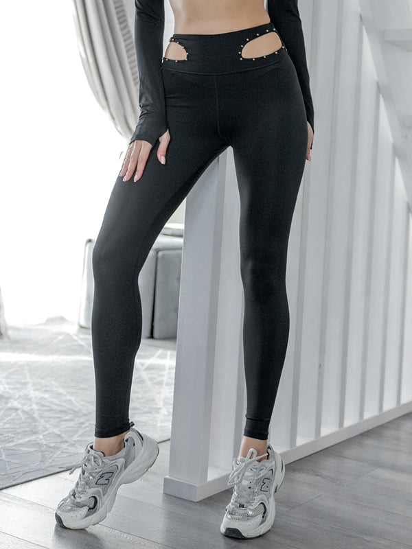 ZASUWA Women's Rivet Cross Cutout Backless Tracksuit Set - Sexy Gym Workout Outfit for Yoga, Running & Streetwear Fashion