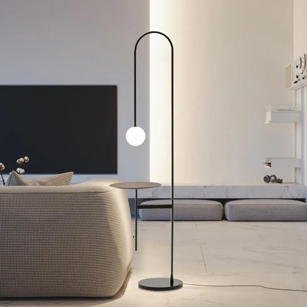 Modern Sphere Curved Rod Side Table Floor Lamp - Adjustable Height LED Lighting for Living Room, Bedroom & Office - Stylish Home Decor Accent Light
