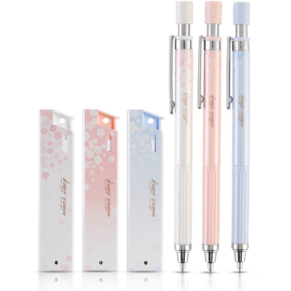 Cherry Mechanical Pencil Set - 12 pcs 0.5mm with HB Leads for Writing & Drawing