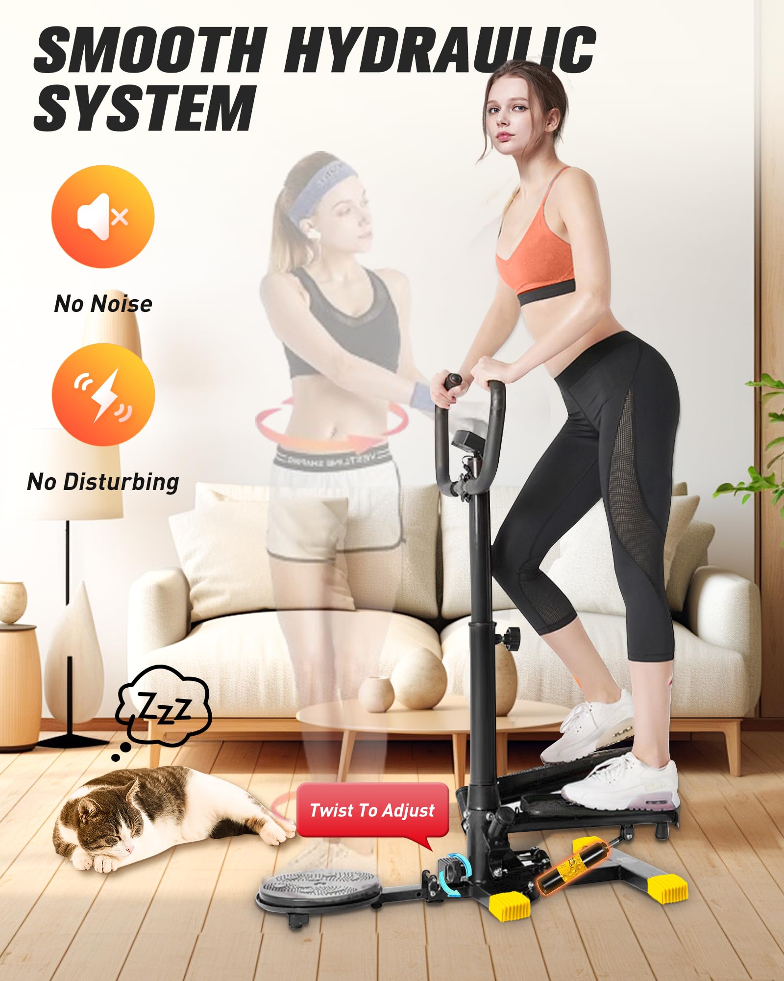 Wonderful Day Stair Stepper Machine for Home Workouts - Twist Stepper with Resistance Bands, LCD Monitor & 300 lbs Weight Capacity | Perfect for Cardio, Leg Toning & Indoor Fitness