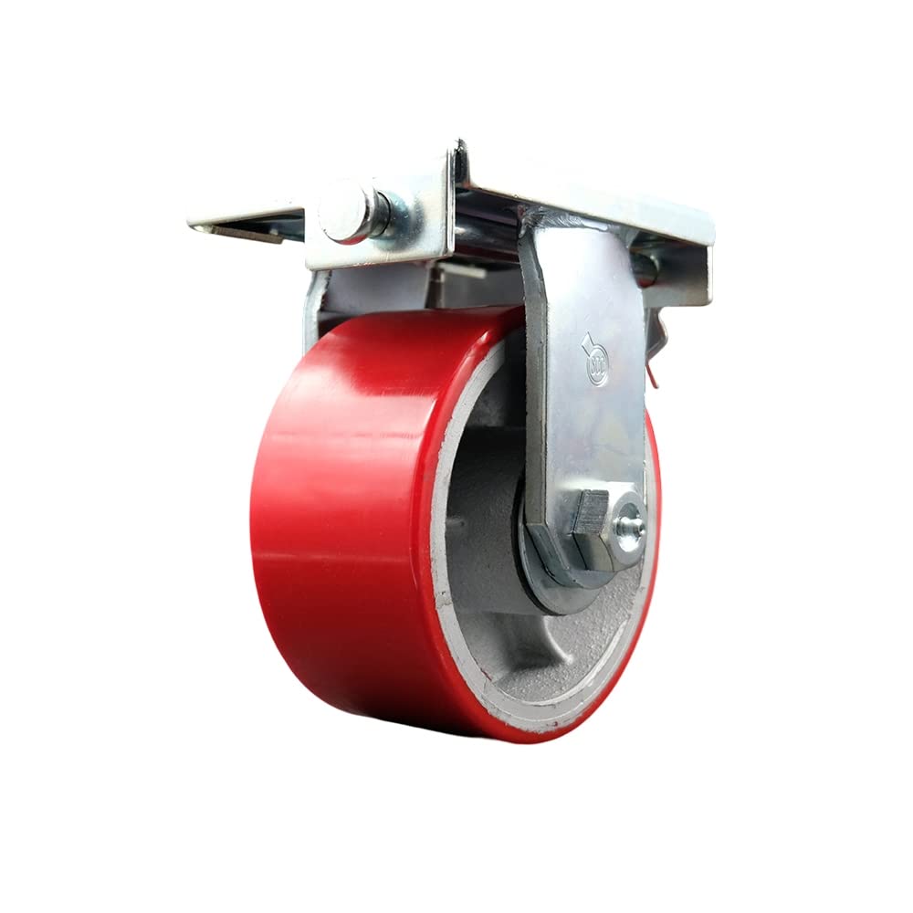 6 Inch Red Poly on Cast Iron Wheel Replacement Caster with Caster Pad - Heavy Duty Moving & Portable Storage Container Wheels by Go Mini's - Ideal for Moving Carts, Storage Bins, and Industrial Equipment