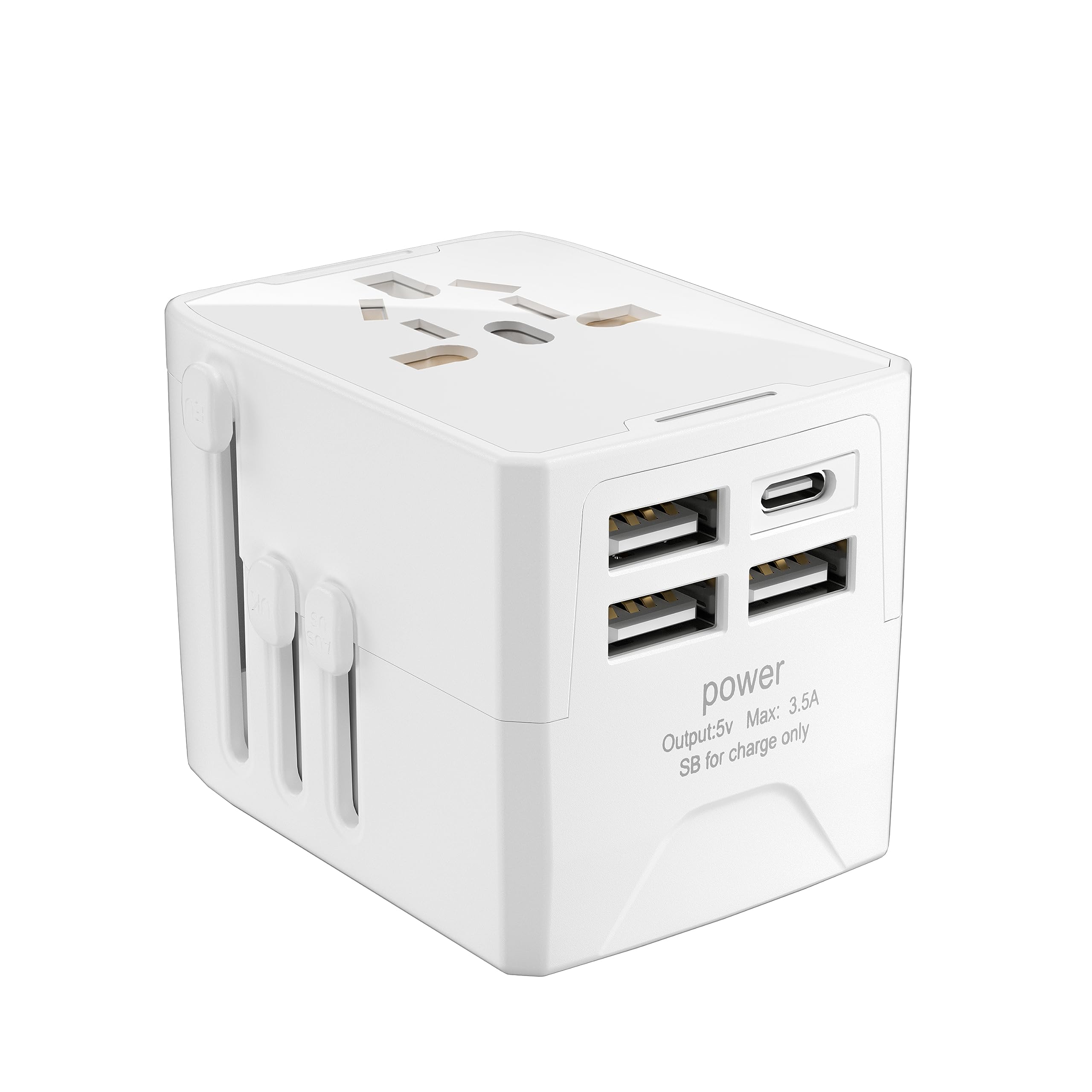 Universal Travel Adapter with 3 USB Ports & Type-C - International Power Plug Converter for USA, Europe, UK, Australia - 6A Socket & 3.5A Smart Charging - Perfect for Business Trips, Vacations & Global Travel
