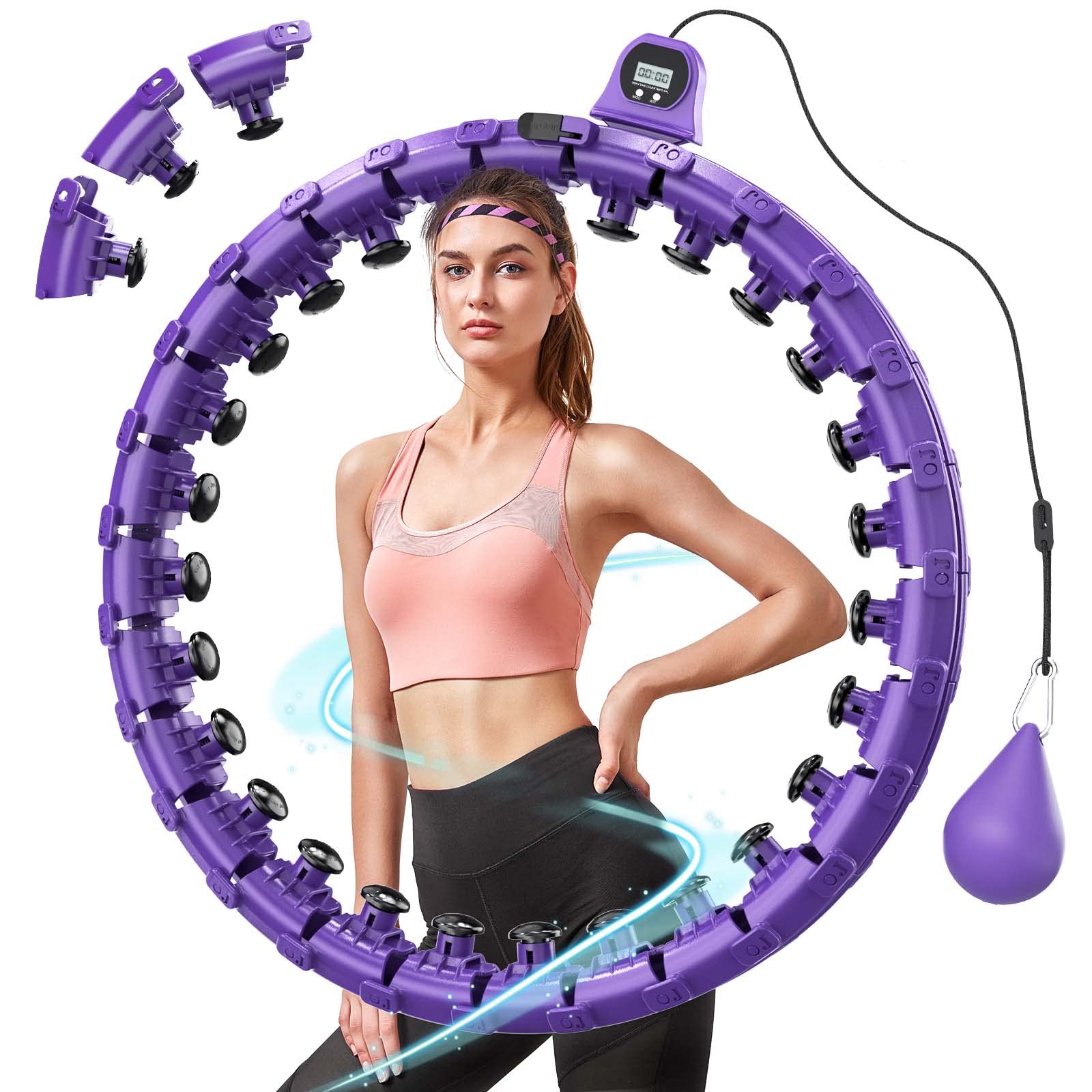 Smart Weighted Hula Hoop for Adults - 2-in-1 Adjustable Fitness Hoop with 27 Detachable Knots & Auto-Spinning Ball - Weight Loss Exercise Equipment for Beginners & Home Workouts - Perfect for Indoor Fitness, Toning & Core Strengthening